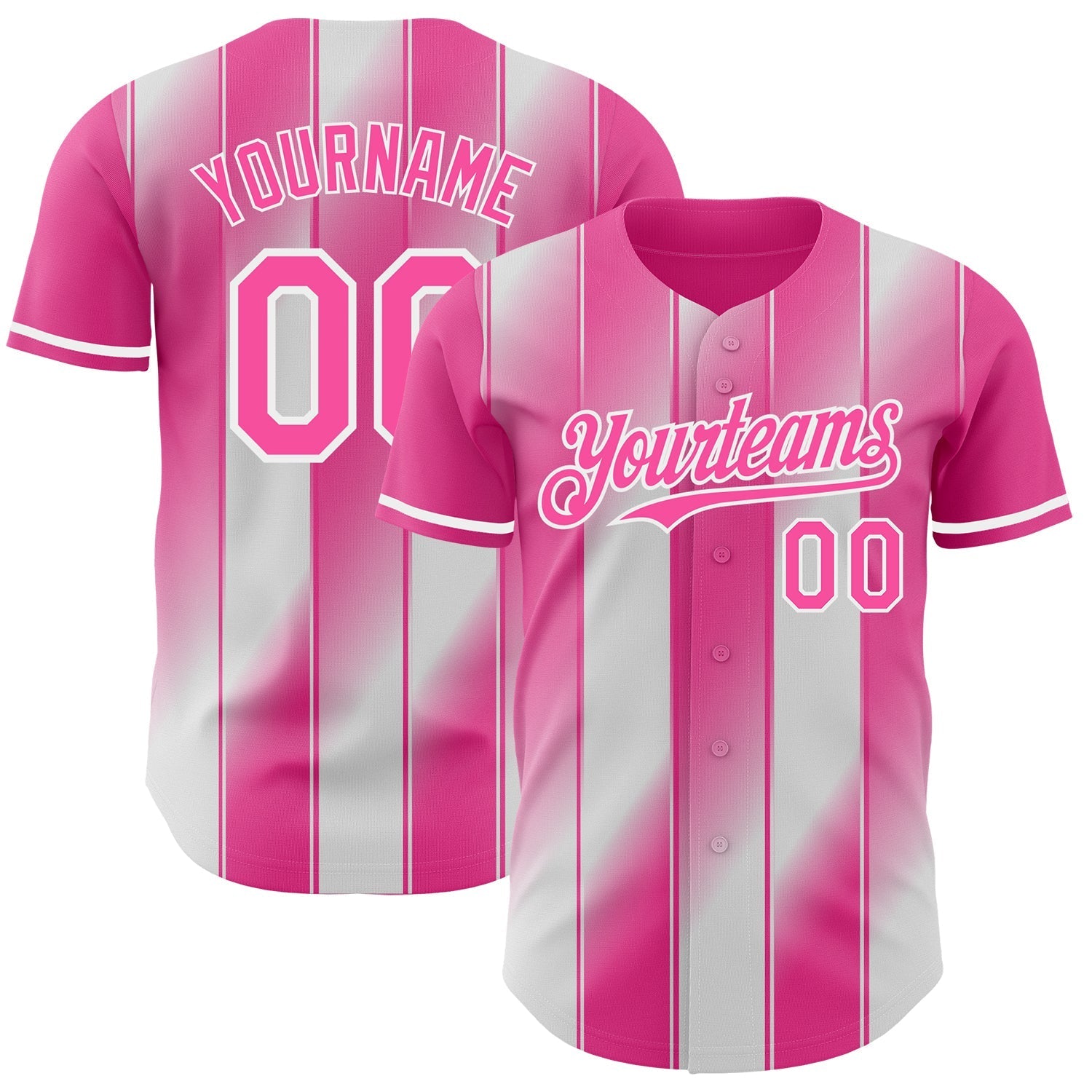Custom Pink-White Gradient Classic Vertical Stripe Authentic Baseball Jersey baseball jersey product view 1