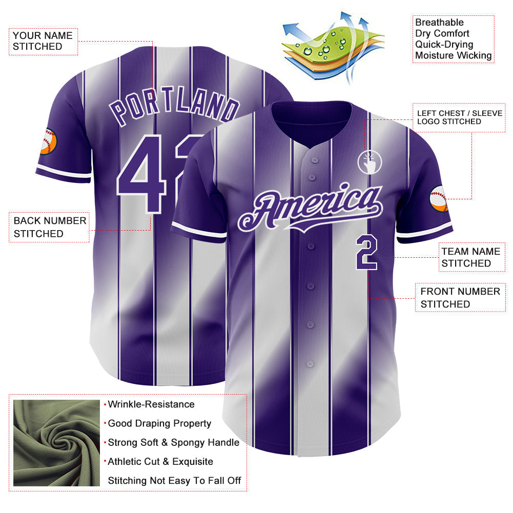 Custom Purple-White Gradient Classic Vertical Stripe Authentic Baseball Jersey baseball jersey product view 3