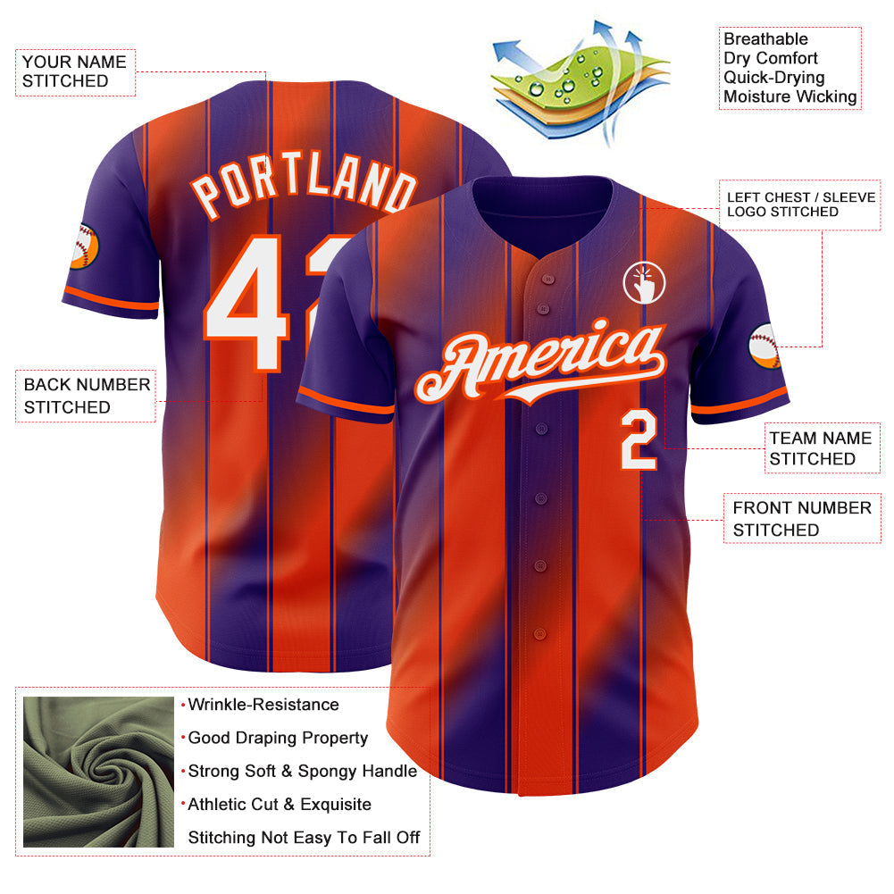 Custom Purple White-Orange Gradient Classic Vertical Stripe Authentic Baseball Jersey baseball jersey product view 3