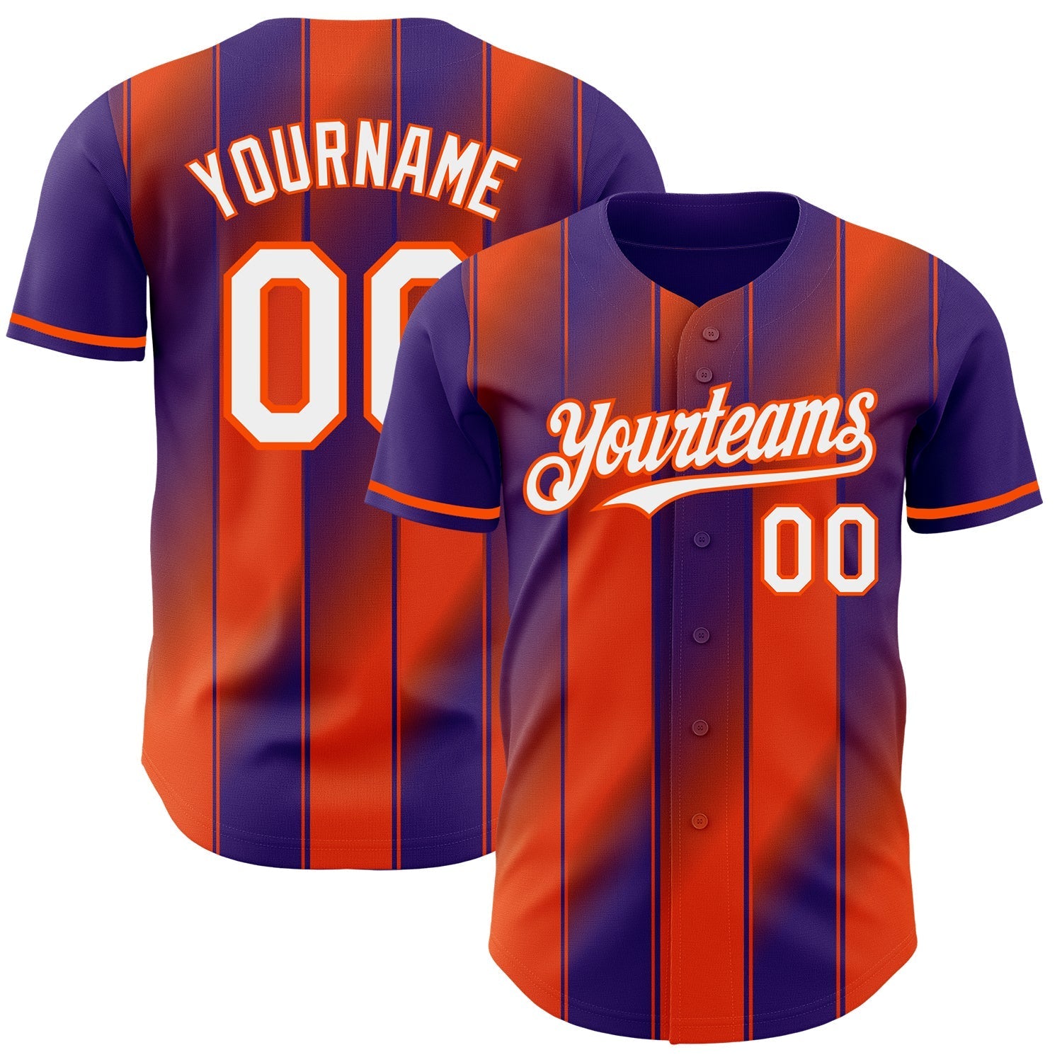 Custom Purple White-Orange Gradient Classic Vertical Stripe Authentic Baseball Jersey baseball jersey product view 1