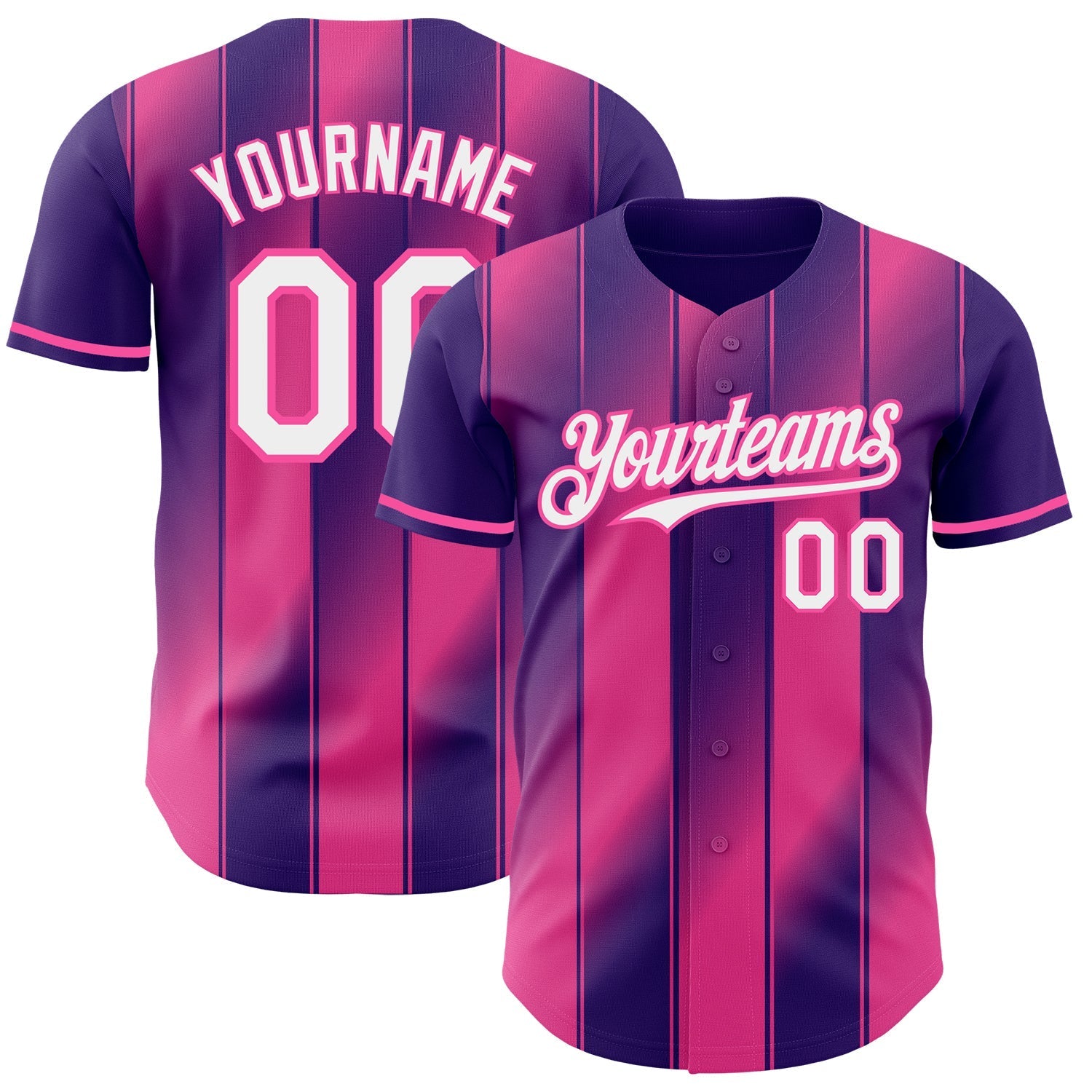 Custom Purple White-Pink Gradient Classic Vertical Stripe Authentic Baseball Jersey baseball jersey product view 1