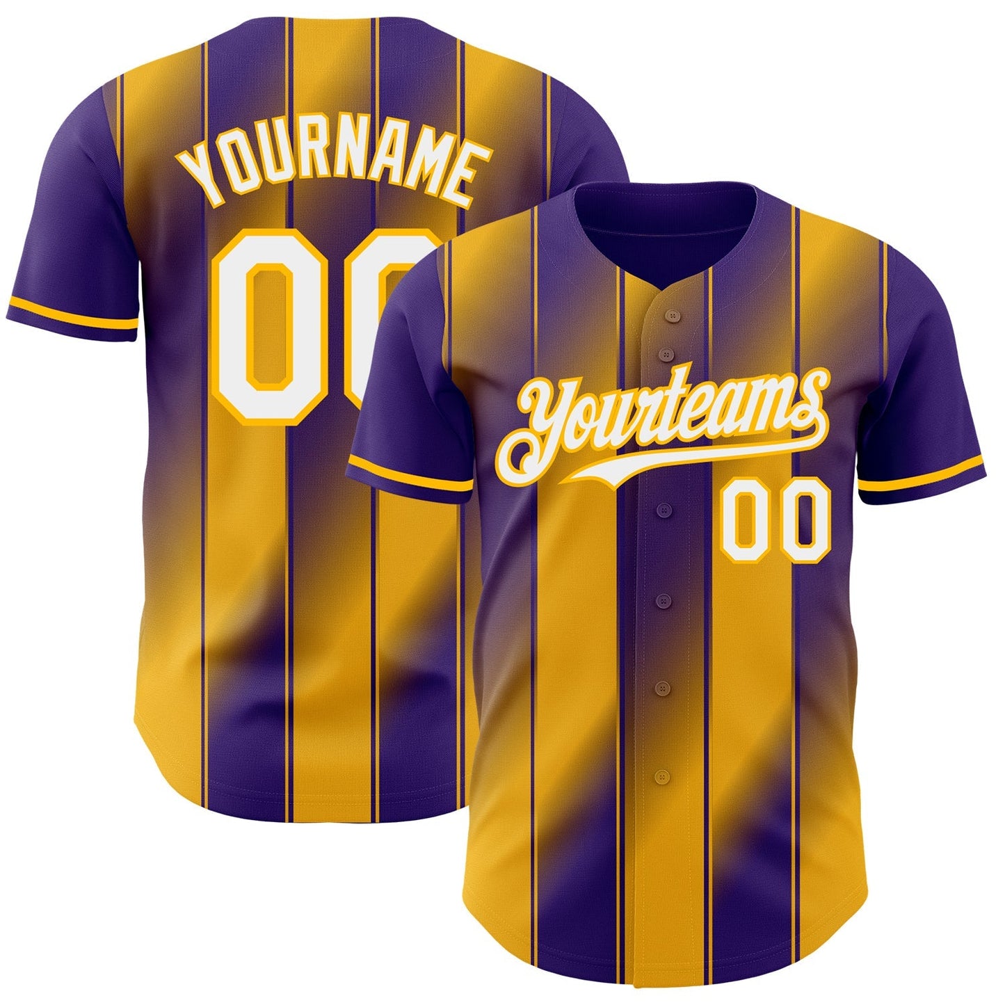 Custom Purple White-Gold Gradient Classic Vertical Stripe Authentic Baseball Jersey baseball jersey product view 1