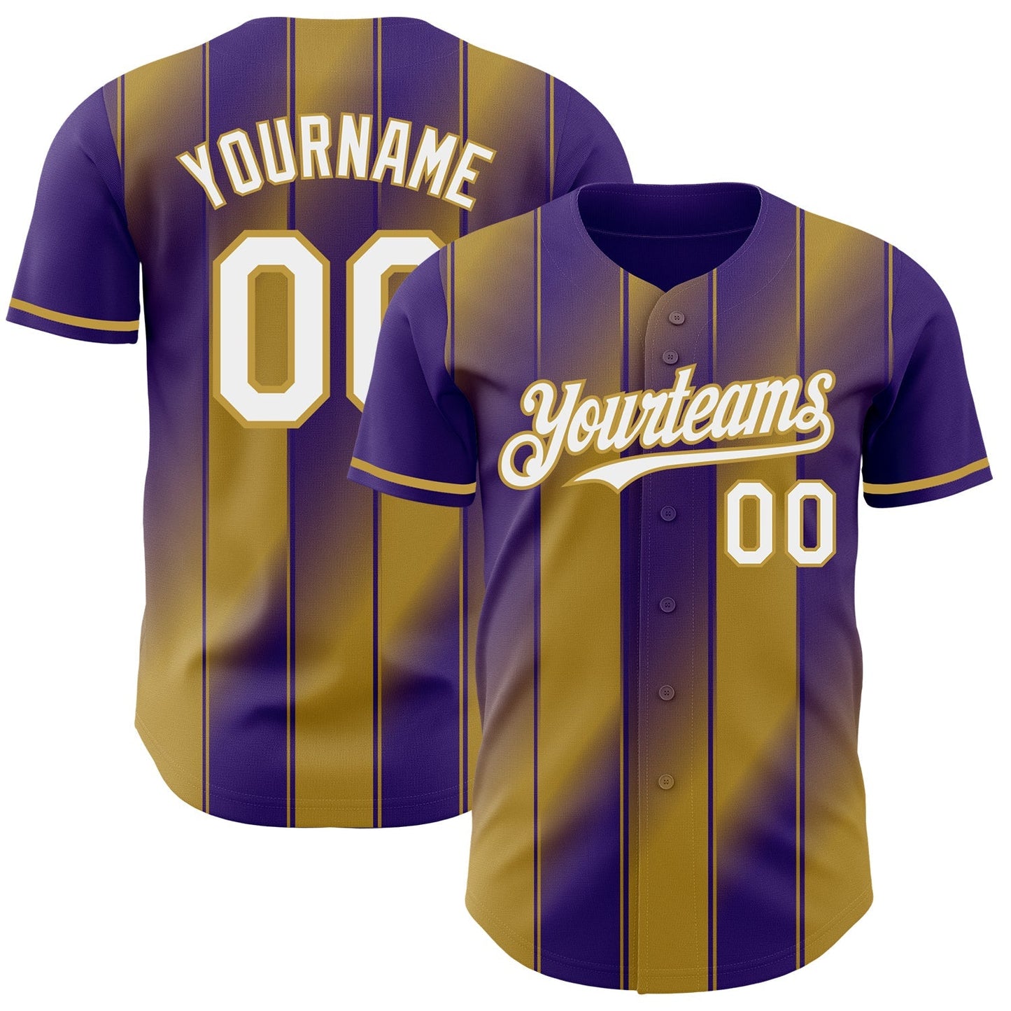 Custom Purple White-Old Gold Gradient Classic Vertical Stripe Authentic Baseball Jersey baseball jersey product view 1