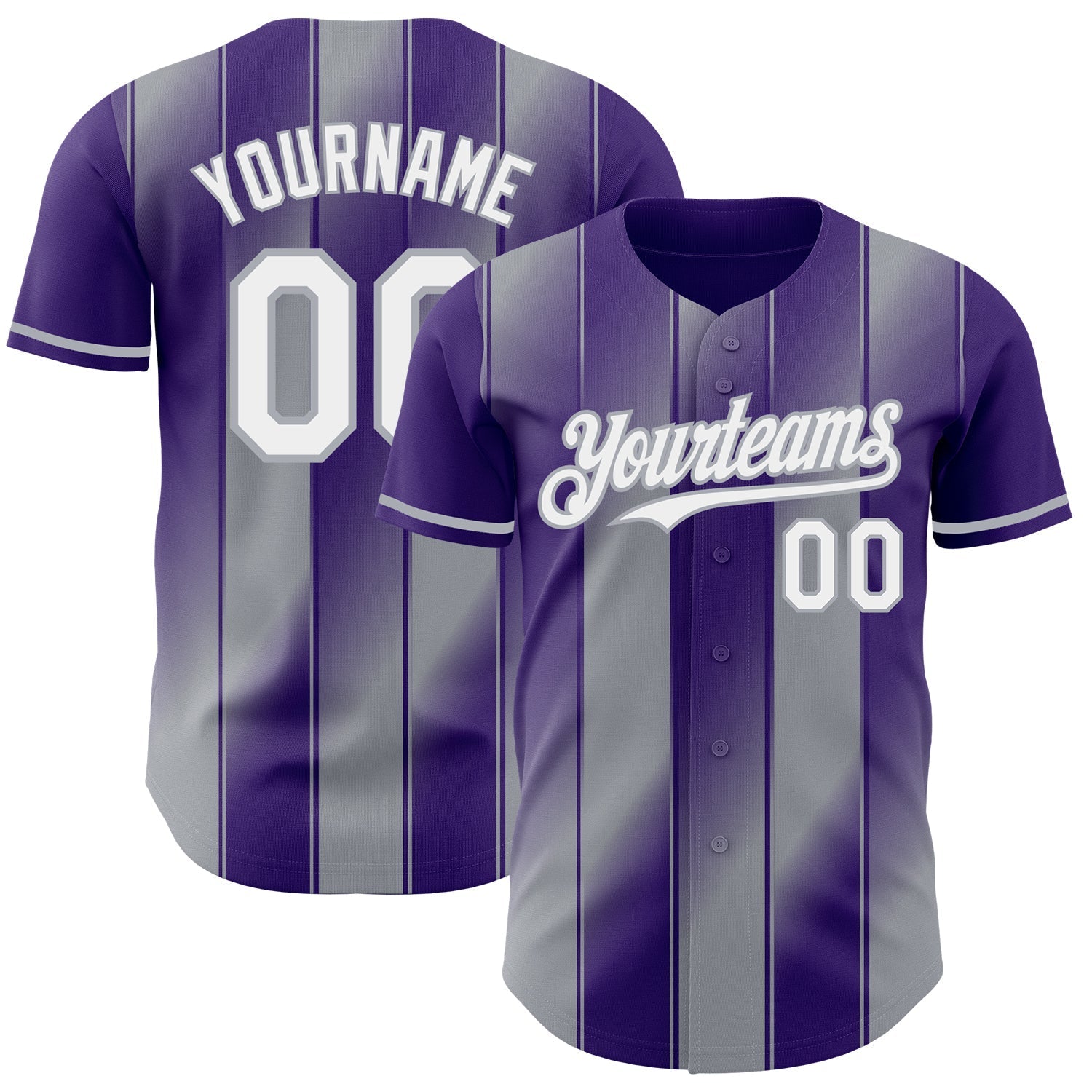 Custom Purple White-Gray Gradient Classic Vertical Stripe Authentic Baseball Jersey baseball jersey product view 1