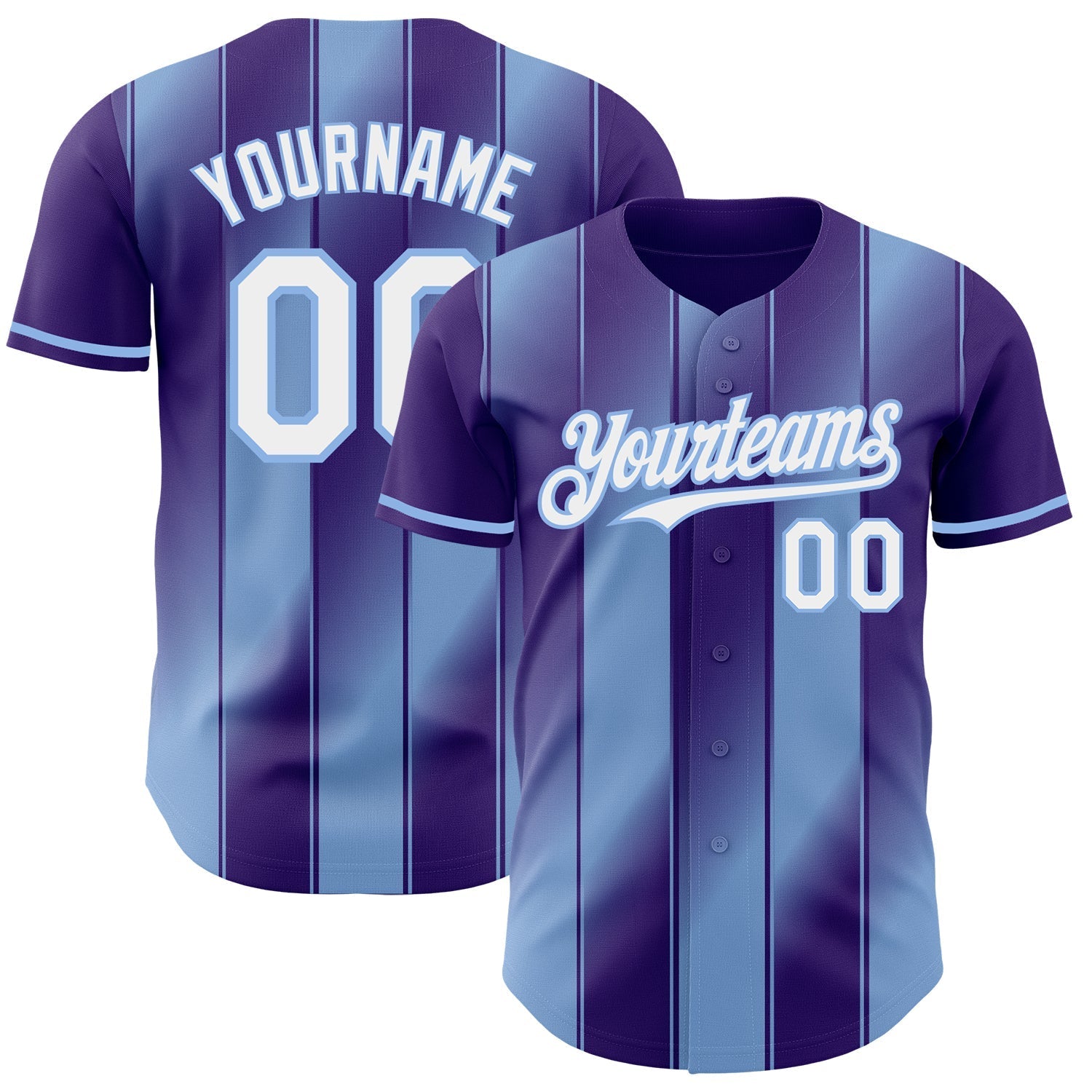 Custom Purple White-Light Blue Gradient Classic Vertical Stripe Authentic Baseball Jersey baseball jersey product view 1