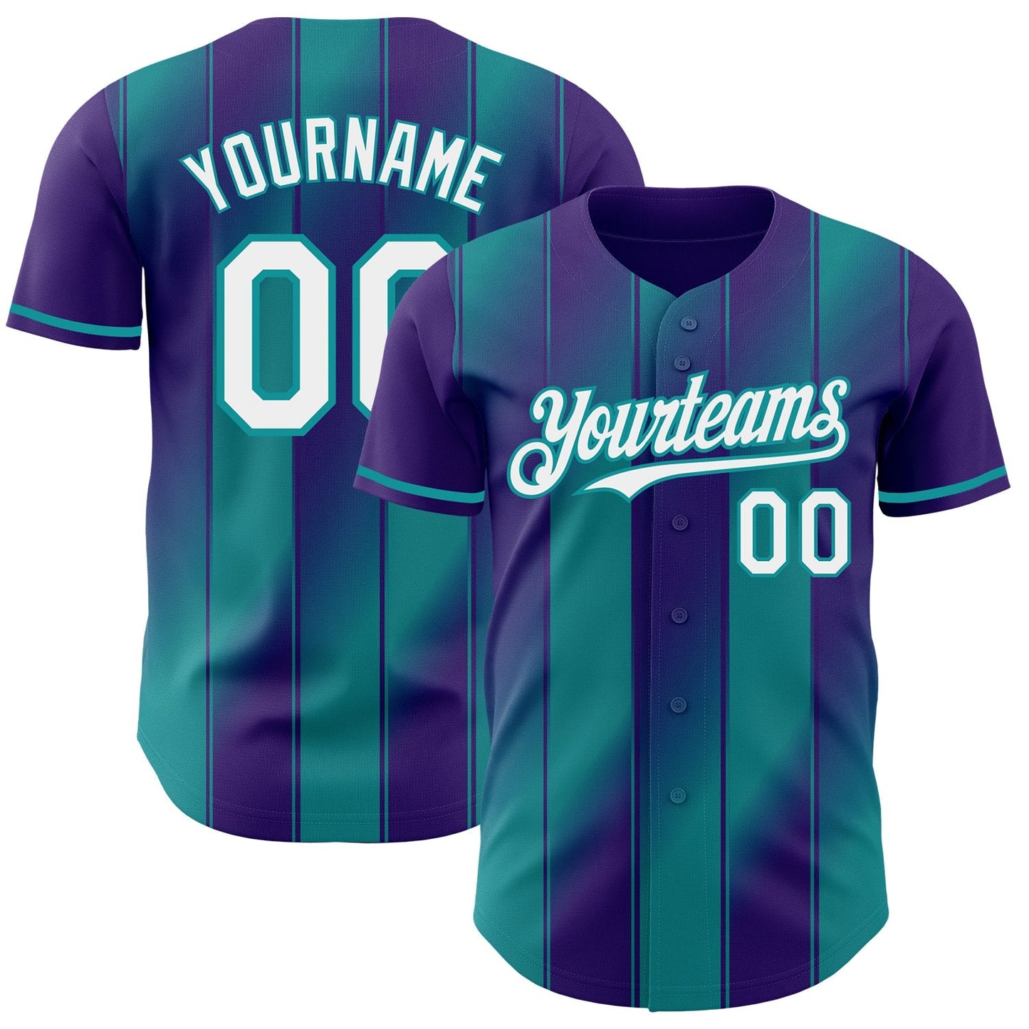 Custom Purple White-Teal Gradient Classic Vertical Stripe Authentic Baseball Jersey baseball jersey product view 1