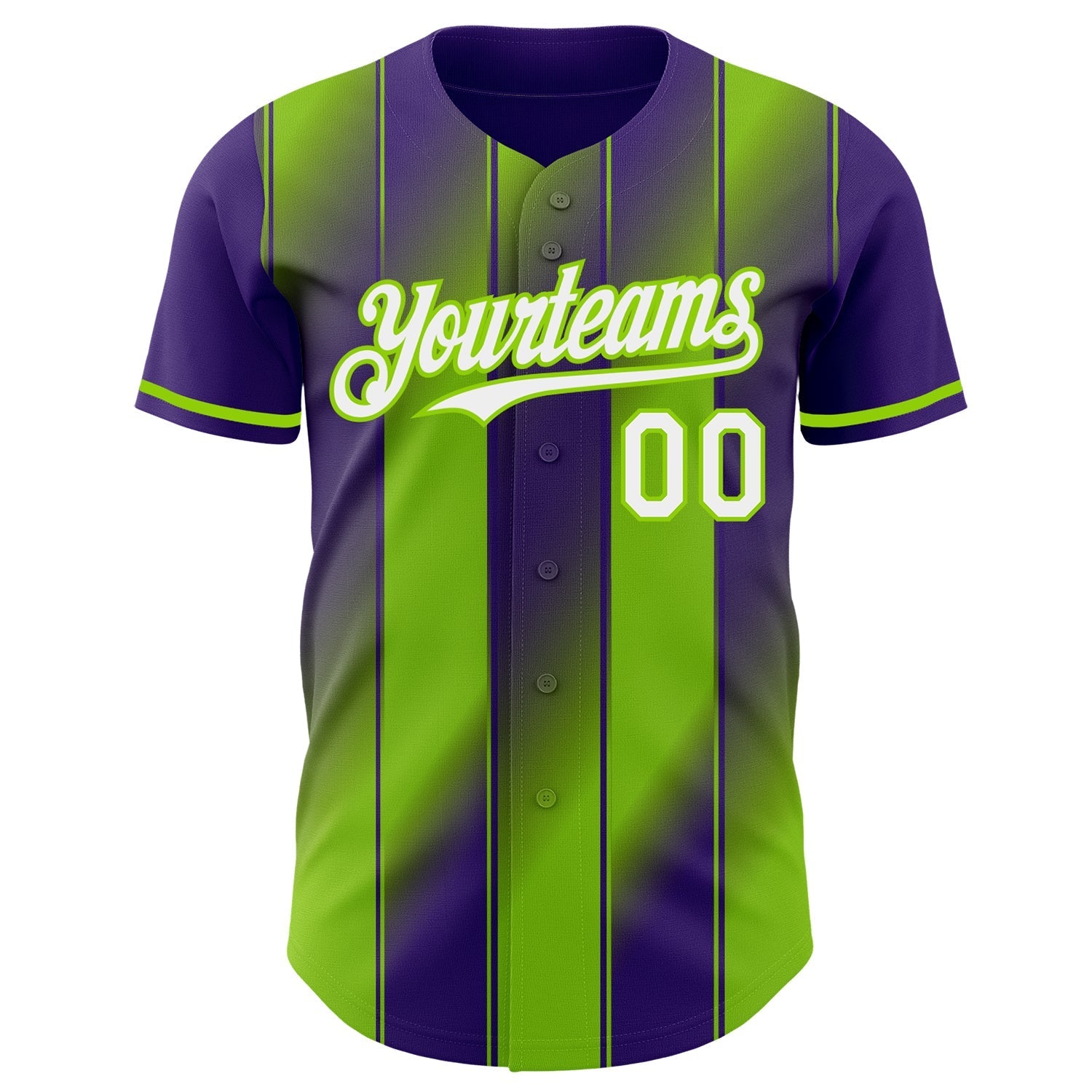 Custom Purple White-Neon Green Gradient Classic Vertical Stripe Authentic Baseball Jersey baseball jersey product view 2