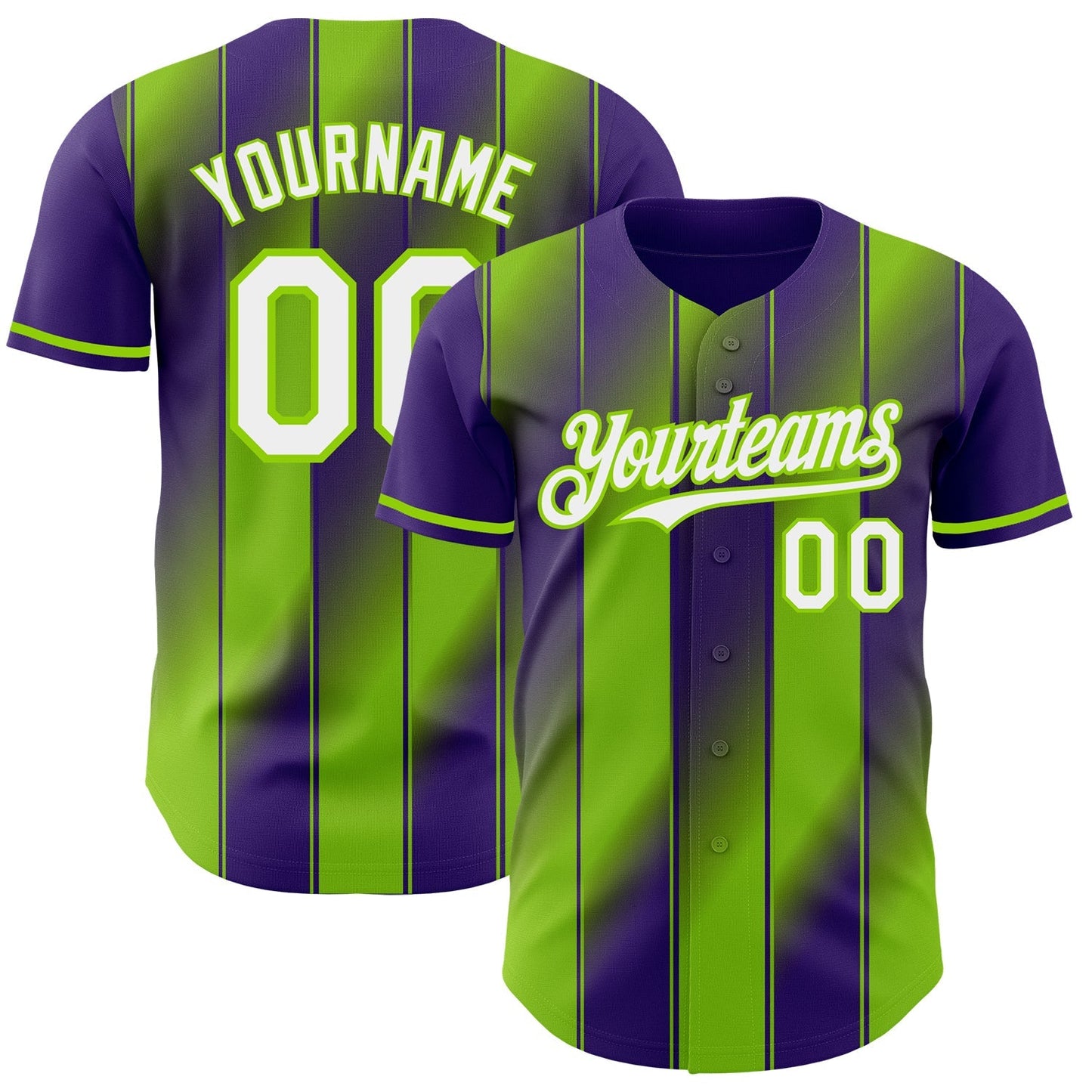 Custom Purple White-Neon Green Gradient Classic Vertical Stripe Authentic Baseball Jersey baseball jersey product view 1