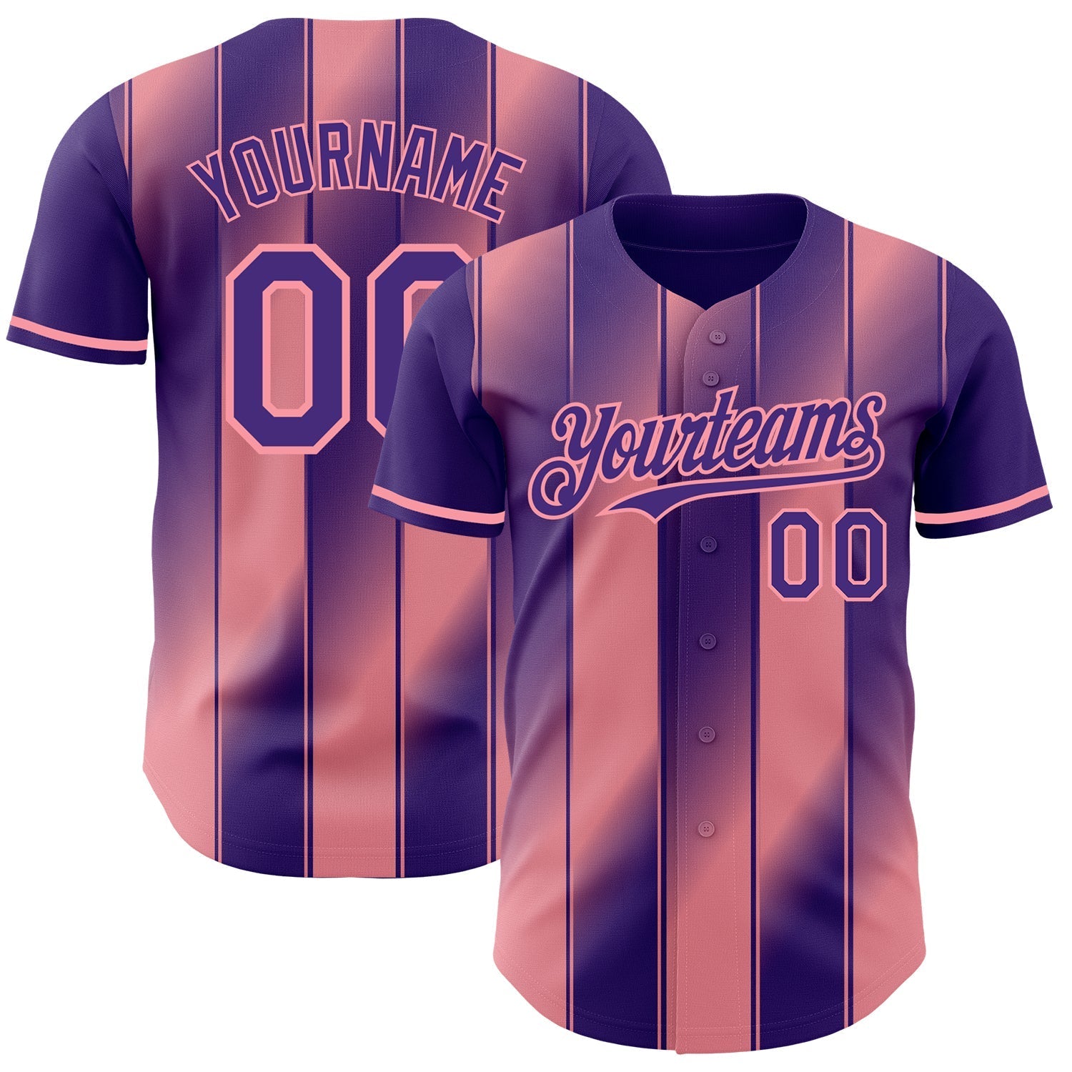 Custom Purple-Medium Pink Gradient Classic Vertical Stripe Authentic Baseball Jersey baseball jersey product view 1