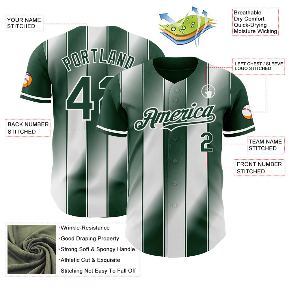 Custom Green-White Gradient Classic Vertical Stripe Authentic Baseball Jersey baseball jersey product view 3
