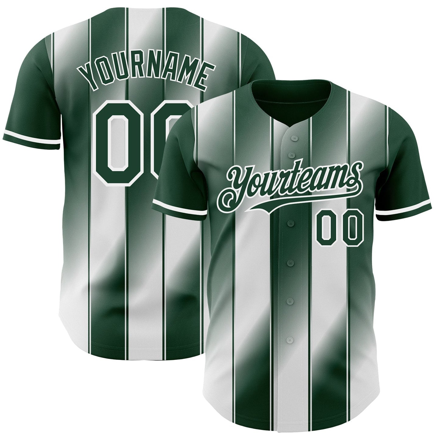 Custom Green-White Gradient Classic Vertical Stripe Authentic Baseball Jersey baseball jersey product view 1