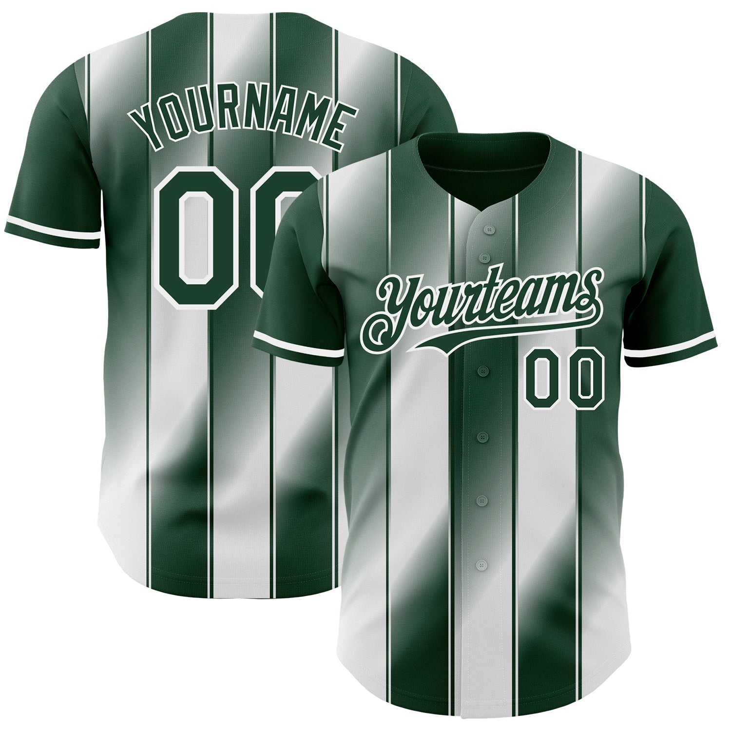 Custom Green-White Gradient Classic Vertical Stripe Authentic Baseball Jersey baseball jersey product view 1