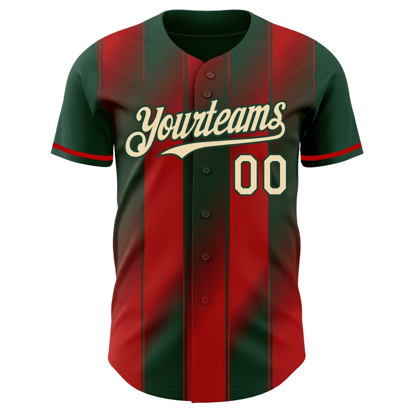 Custom Green Cream-Red Gradient Classic Vertical Stripe Authentic Baseball Jersey baseball jersey product view 2