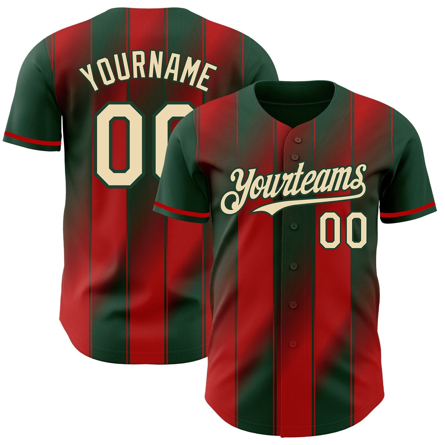 Custom Green Cream-Red Gradient Classic Vertical Stripe Authentic Baseball Jersey baseball jersey product view 1