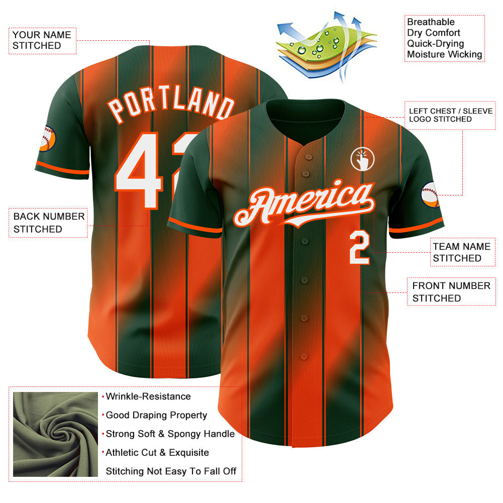 Custom Green White-Orange Gradient Classic Vertical Stripe Authentic Baseball Jersey baseball jersey product view 3