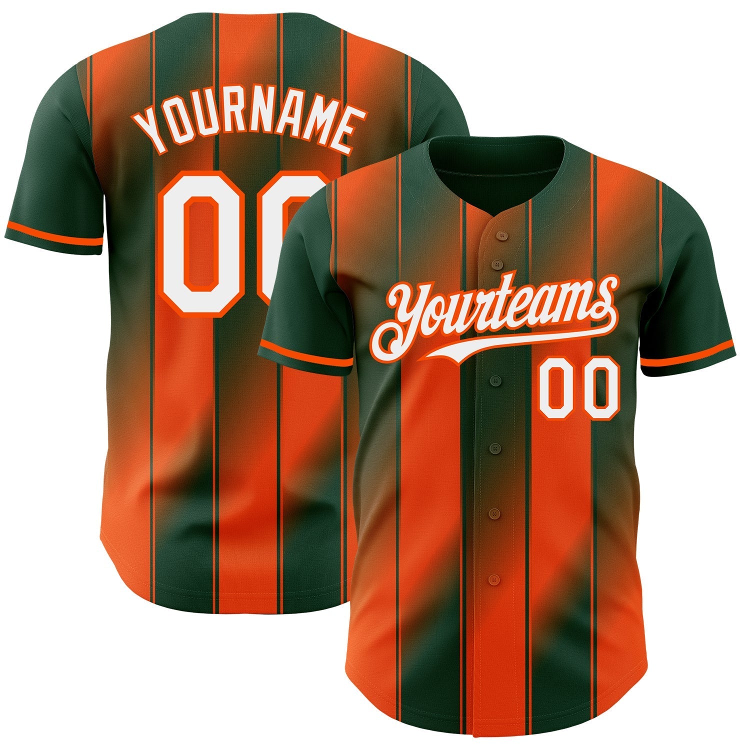 Custom Green White-Orange Gradient Classic Vertical Stripe Authentic Baseball Jersey baseball jersey product view 1