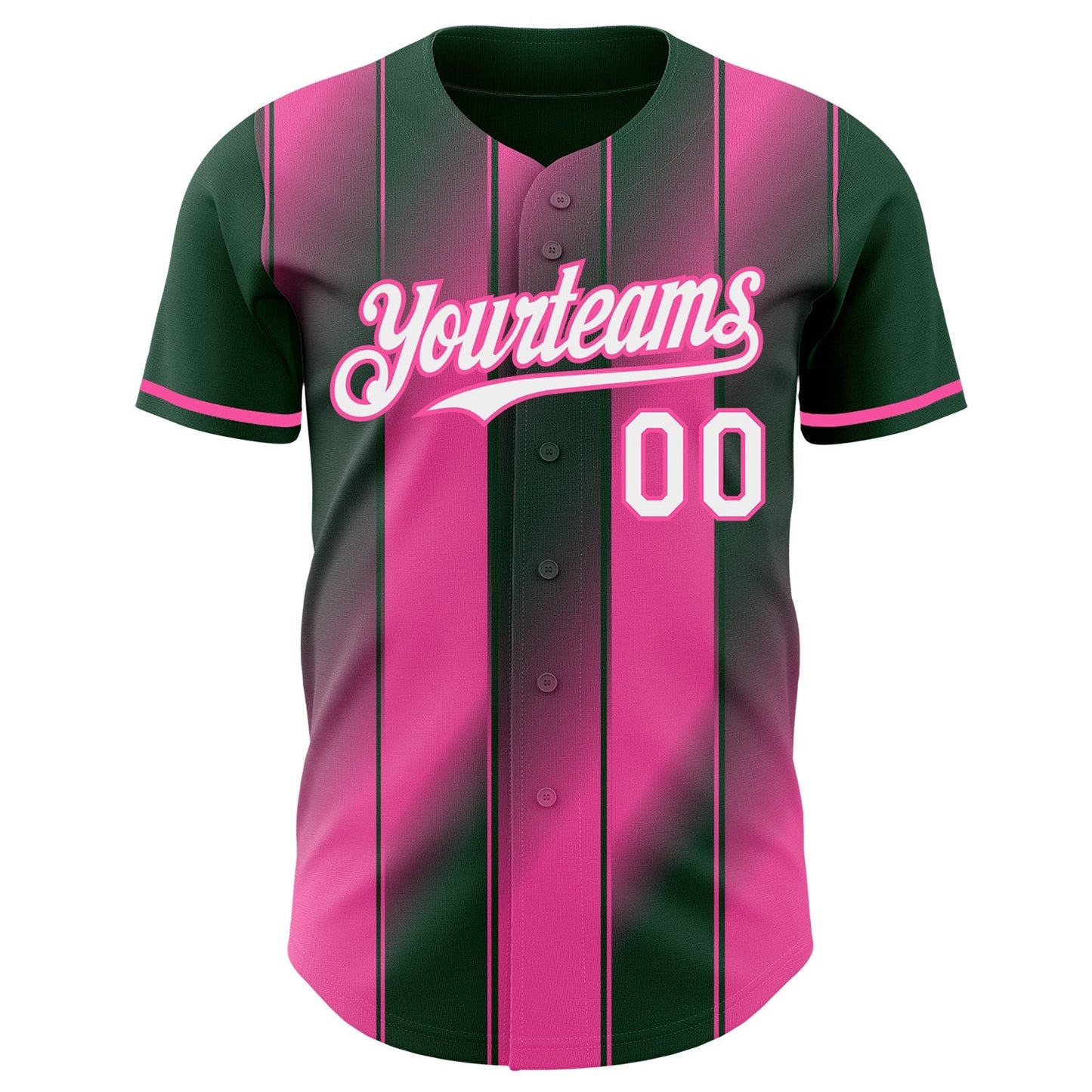 Custom Green White-Pink Gradient Classic Vertical Stripe Authentic Baseball Jersey baseball jersey product view 2