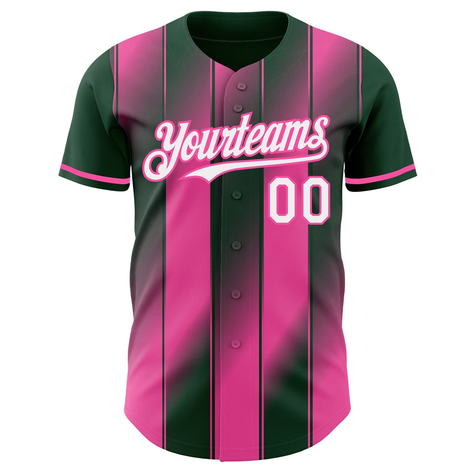 Custom Green White-Pink Gradient Classic Vertical Stripe Authentic Baseball Jersey baseball jersey product view 2