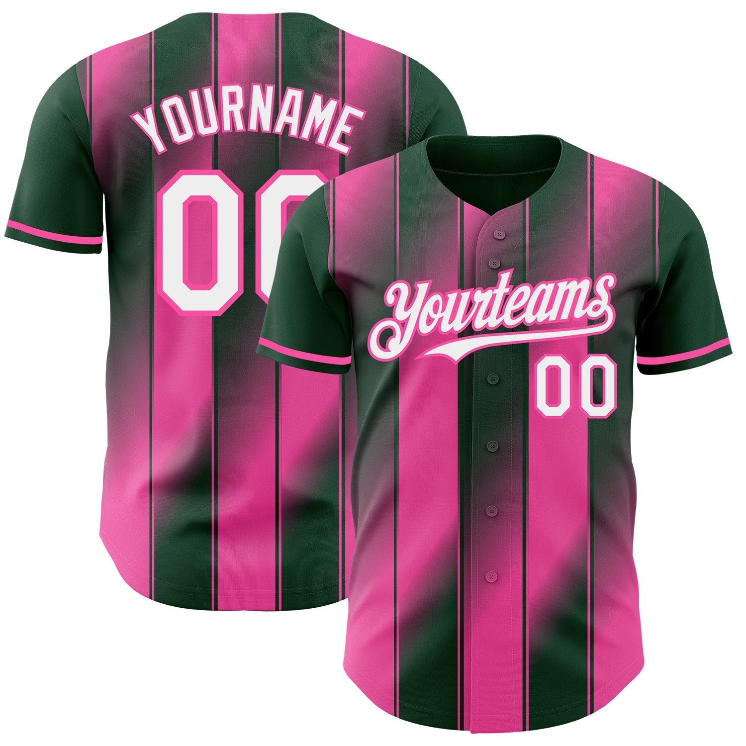 Custom Green White-Pink Gradient Classic Vertical Stripe Authentic Baseball Jersey baseball jersey product view 1