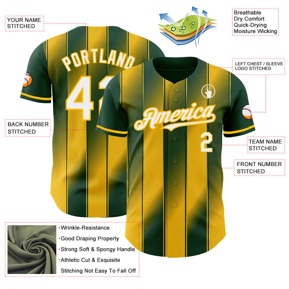 Custom Green White-Gold Gradient Classic Vertical Stripe Authentic Baseball Jersey baseball jersey product view 3