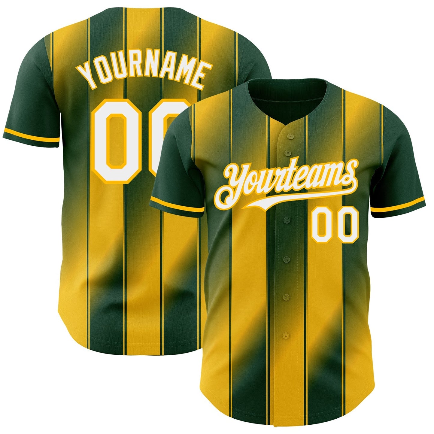 Custom Green White-Gold Gradient Classic Vertical Stripe Authentic Baseball Jersey baseball jersey product view 1