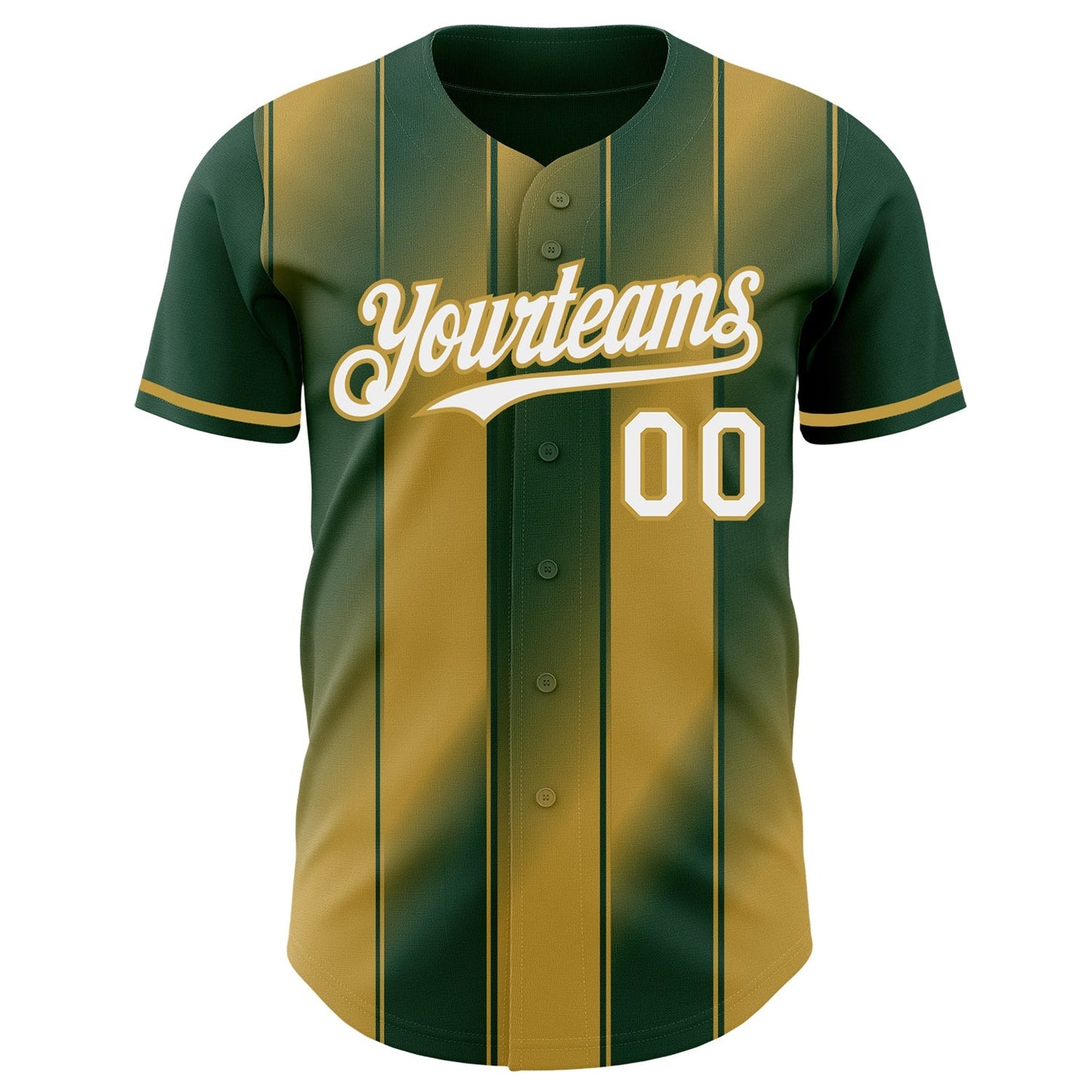 Custom Green White-Old Gold Gradient Classic Vertical Stripe Authentic Baseball Jersey baseball jersey product view 2