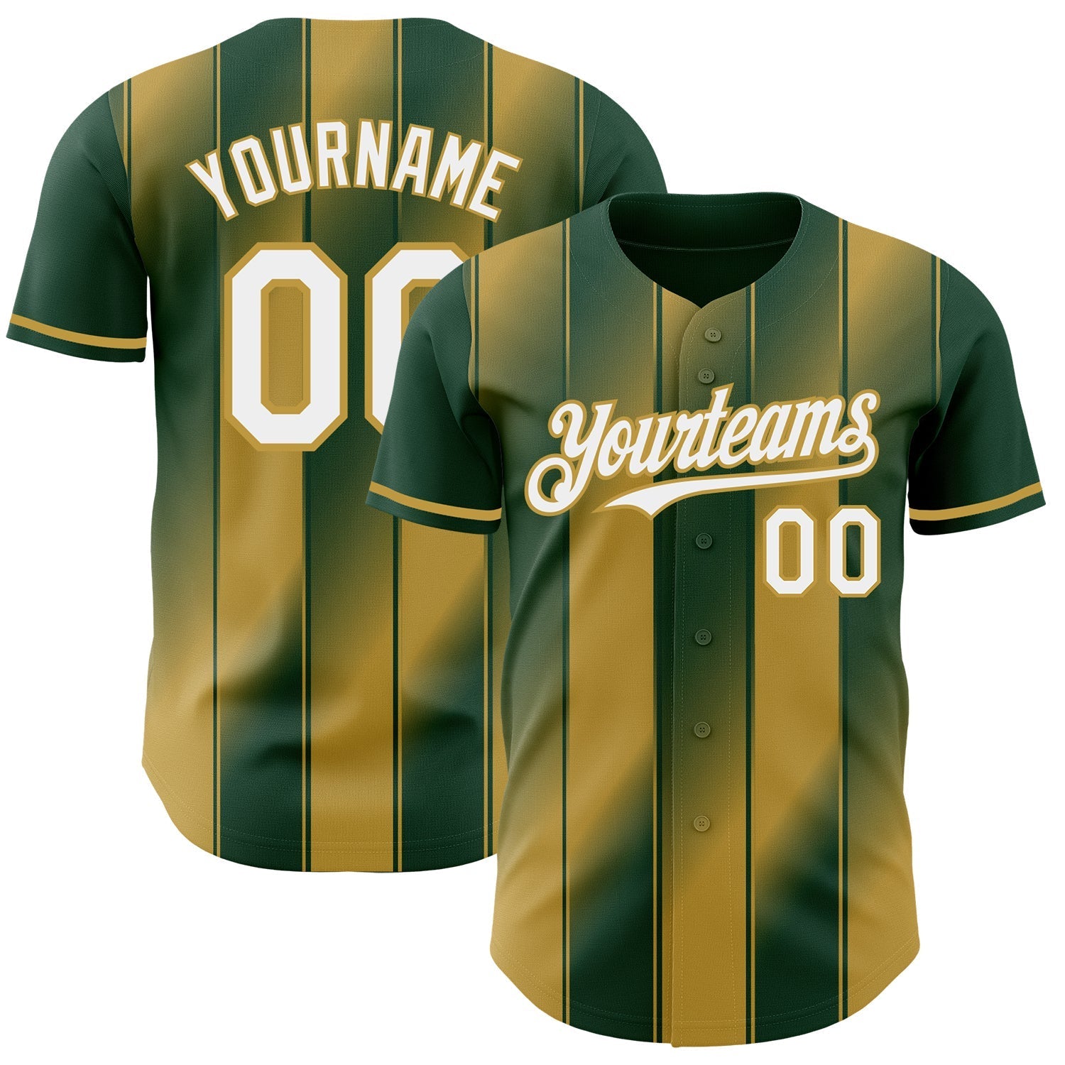 Custom Green White-Old Gold Gradient Classic Vertical Stripe Authentic Baseball Jersey baseball jersey product view 1