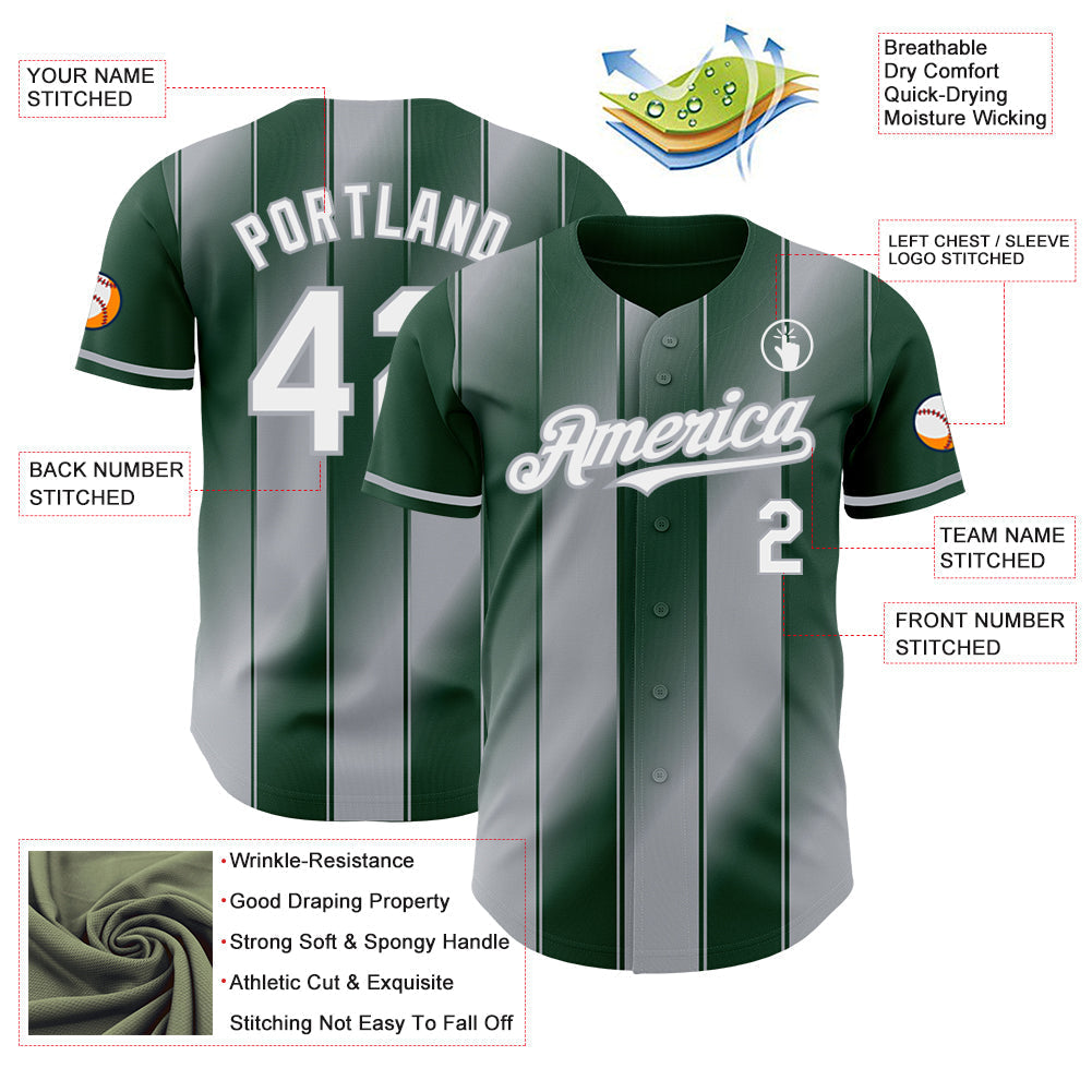Custom Green White-Gray Gradient Classic Vertical Stripe Authentic Baseball Jersey baseball jersey product view 3