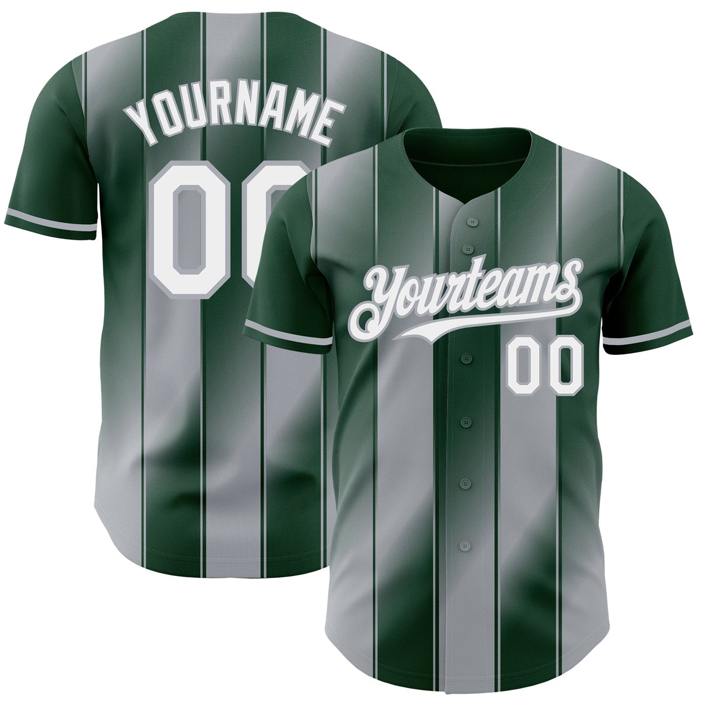 Custom Green White-Gray Gradient Classic Vertical Stripe Authentic Baseball Jersey baseball jersey product view 1