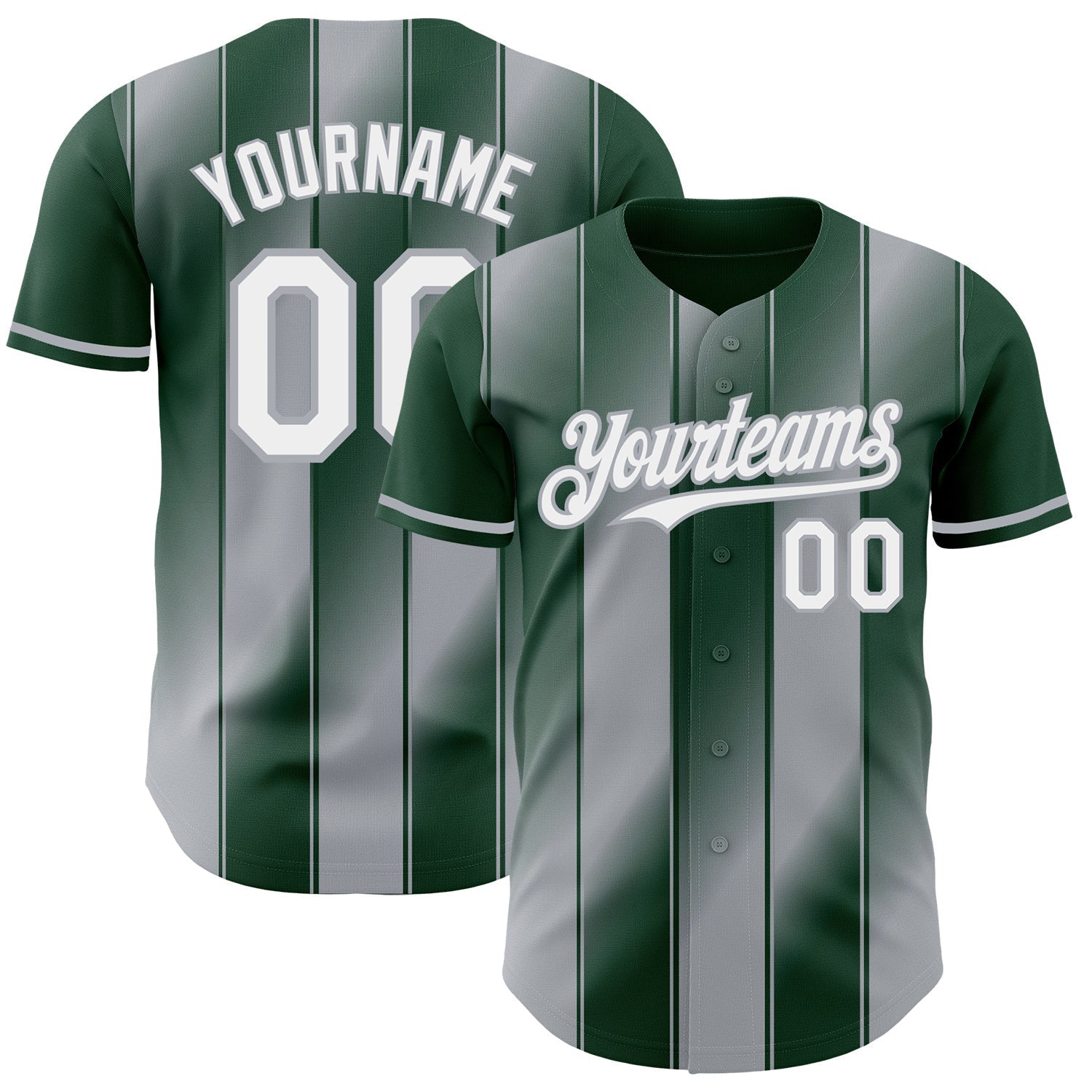 Custom Green White-Gray Gradient Classic Vertical Stripe Authentic Baseball Jersey baseball jersey product view 1