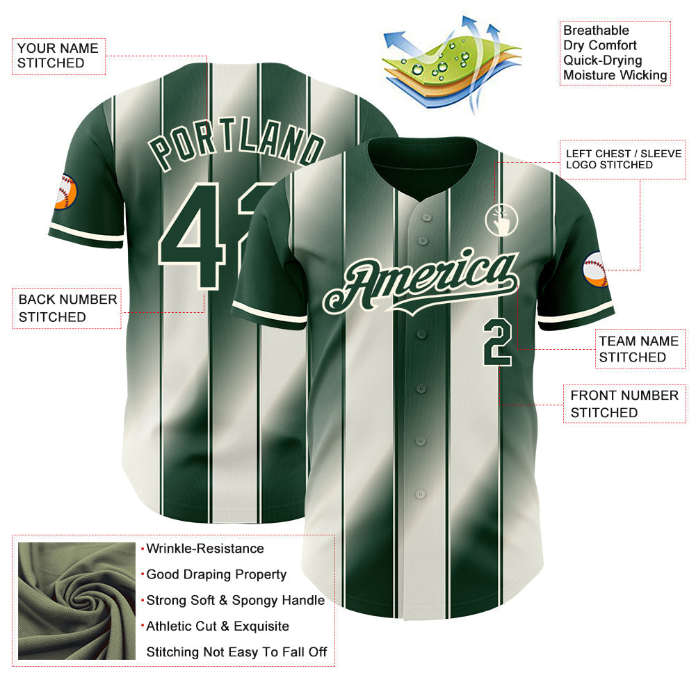Custom Green Cream-Cream Gradient Classic Vertical Stripe Authentic Baseball Jersey baseball jersey product view 3