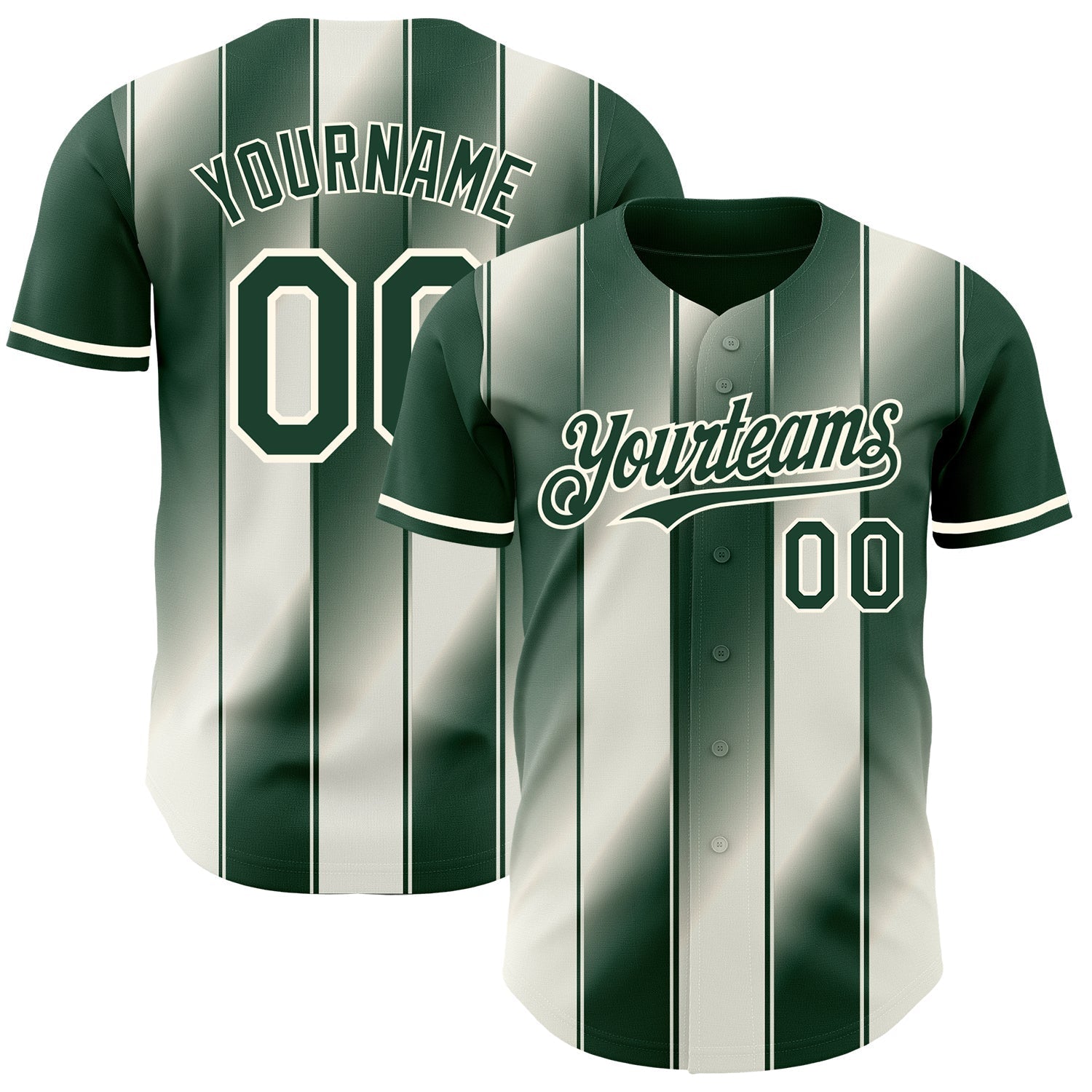 Custom Green Cream-Cream Gradient Classic Vertical Stripe Authentic Baseball Jersey baseball jersey product view 1