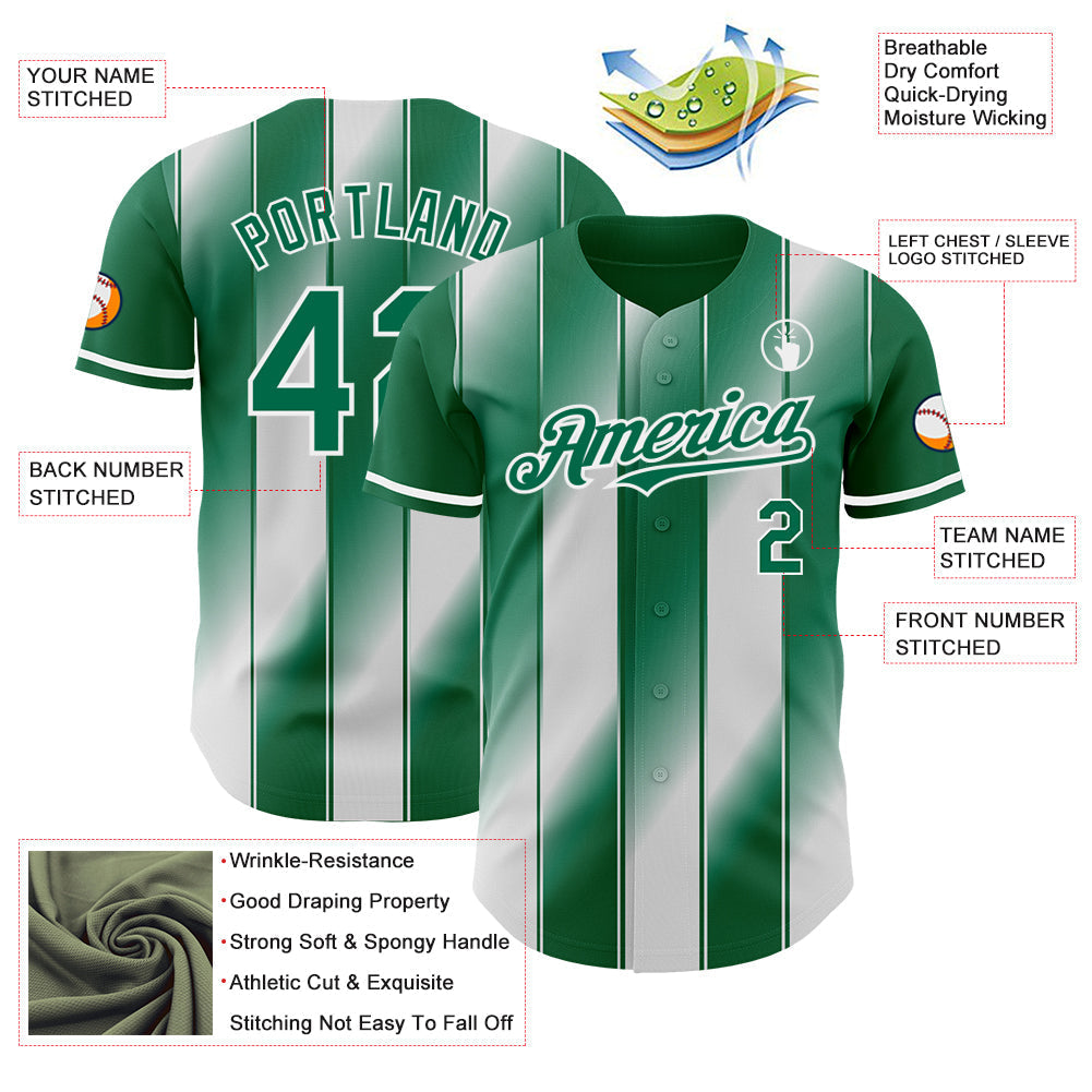 Custom Kelly Green-White Gradient Classic Vertical Stripe Authentic Baseball Jersey baseball jersey product view 3