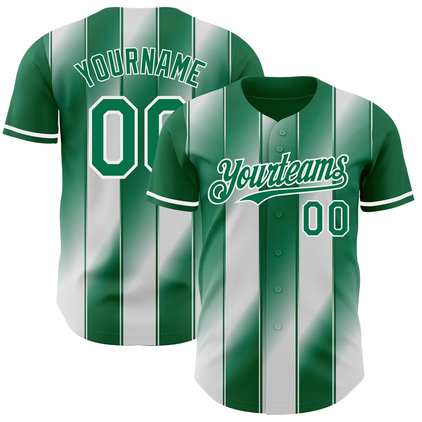 Custom Kelly Green-White Gradient Classic Vertical Stripe Authentic Baseball Jersey baseball jersey product view 1