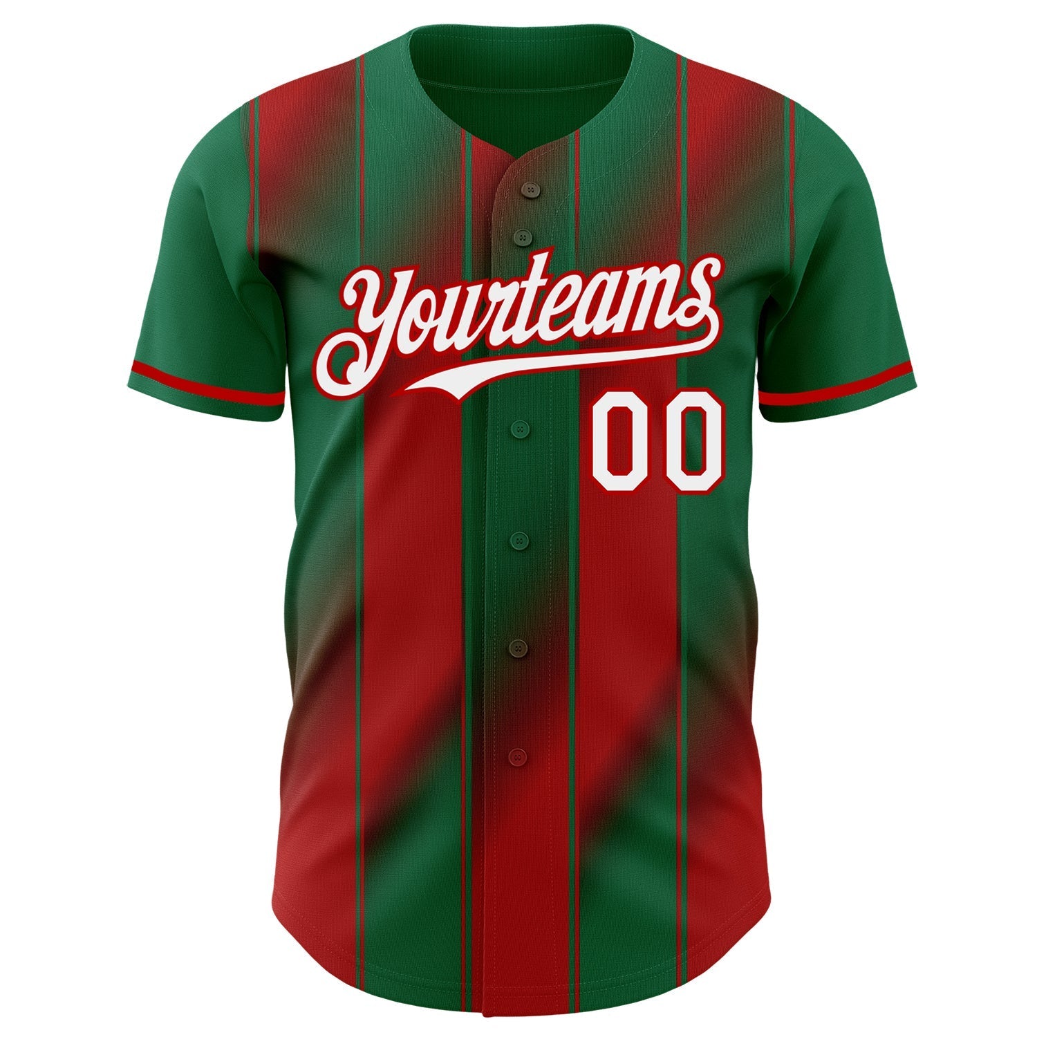 Custom Kelly Green White-Red Gradient Classic Vertical Stripe Authentic Baseball Jersey baseball jersey product view 2