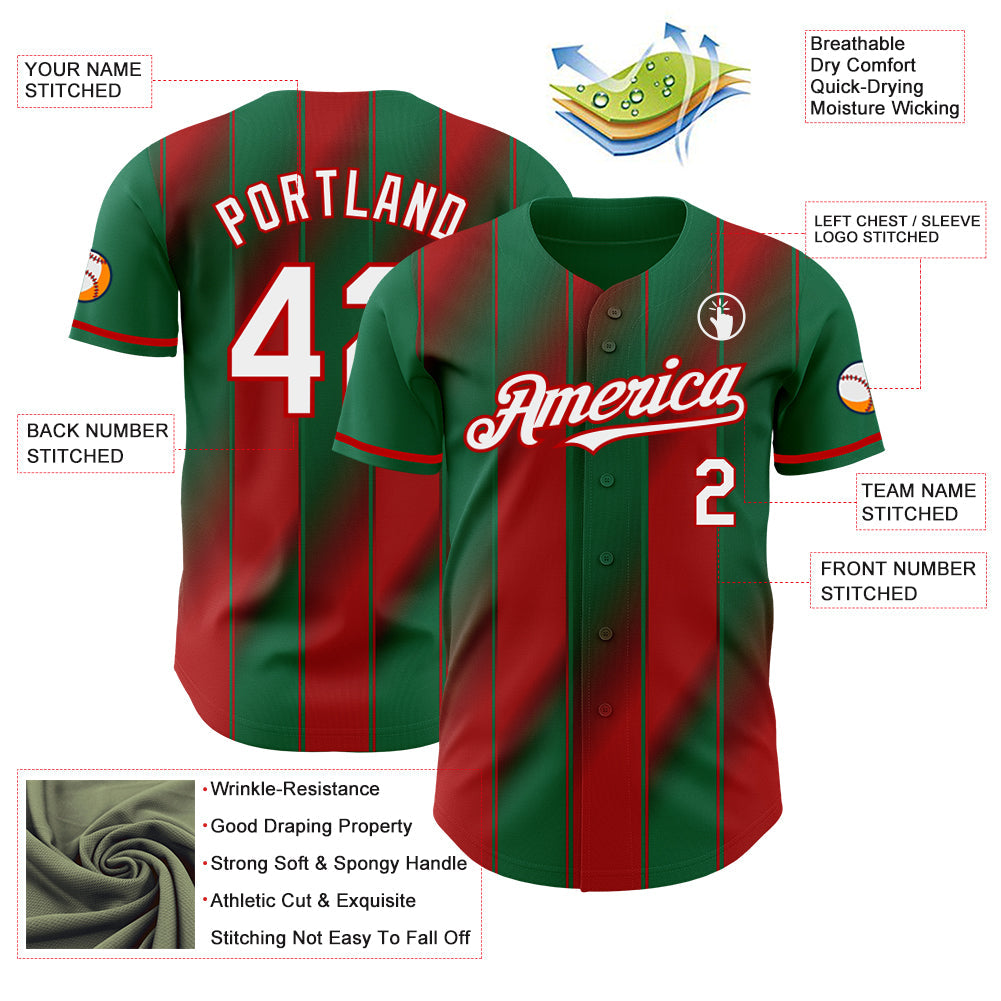 Custom Kelly Green White-Red Gradient Classic Vertical Stripe Authentic Baseball Jersey baseball jersey product view 3