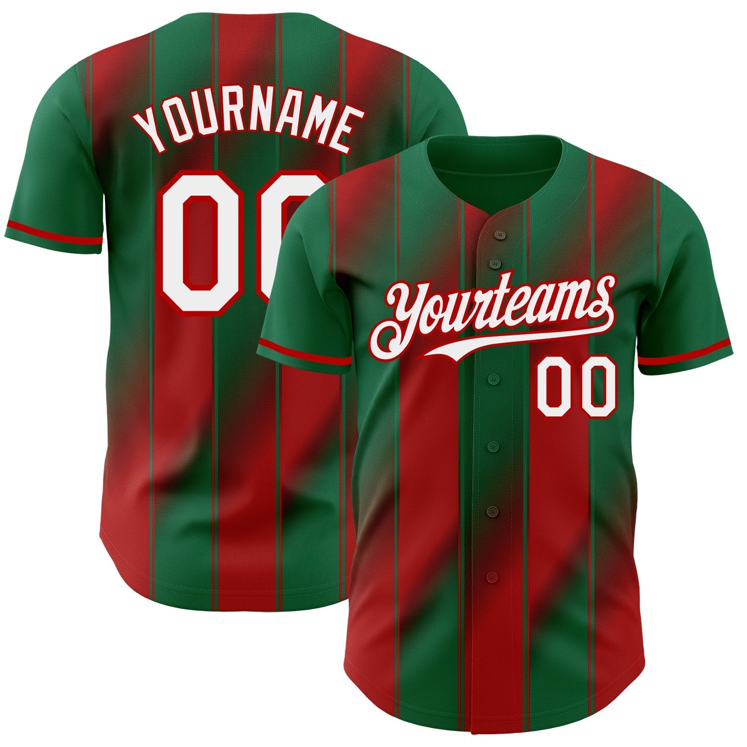 Custom Kelly Green White-Red Gradient Classic Vertical Stripe Authentic Baseball Jersey baseball jersey product view 1