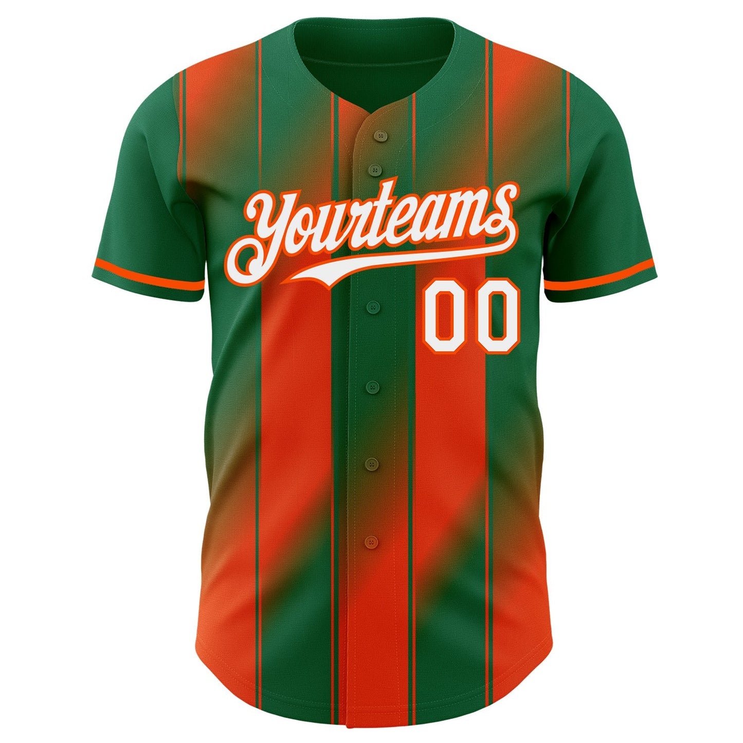 Custom Kelly Green White-Orange Gradient Classic Vertical Stripe Authentic Baseball Jersey baseball jersey product view 2