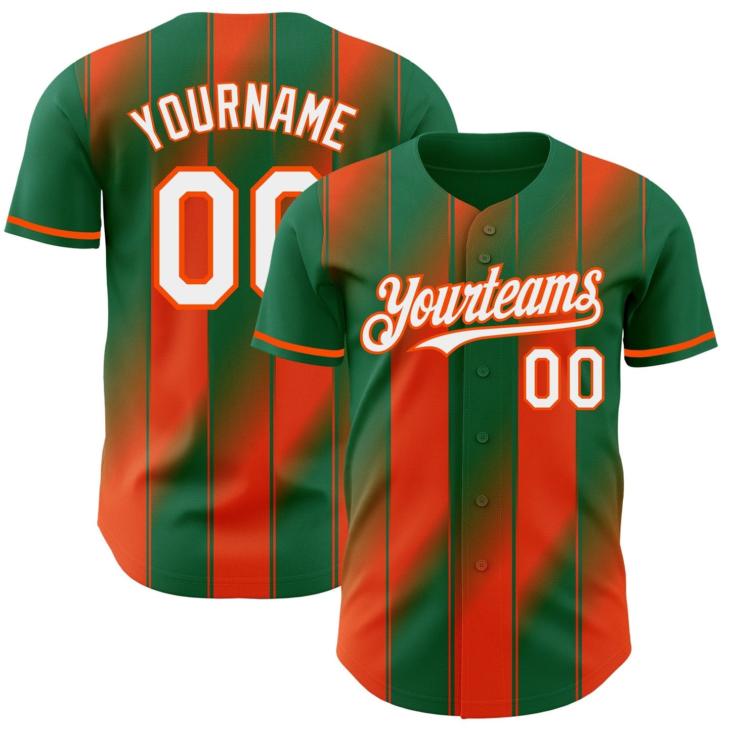 Custom Kelly Green White-Orange Gradient Classic Vertical Stripe Authentic Baseball Jersey baseball jersey product view 1