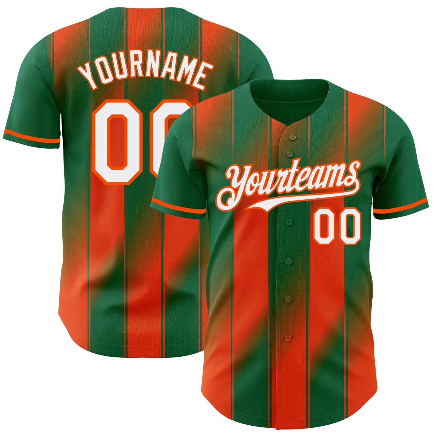 Custom Kelly Green White-Orange Gradient Classic Vertical Stripe Authentic Baseball Jersey baseball jersey product view 1