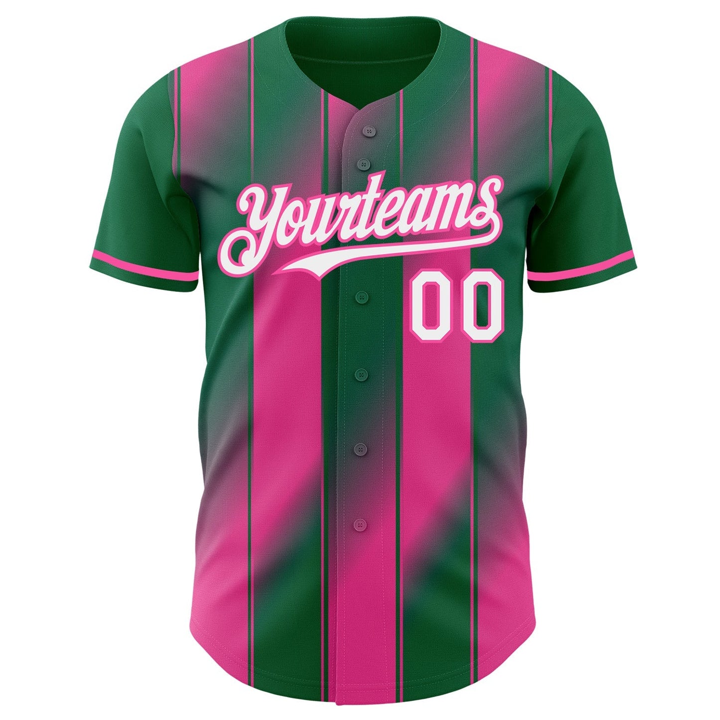 Custom Kelly Green White Pink-Pink Gradient Classic Vertical Stripe Authentic Baseball Jersey baseball jersey product view 2