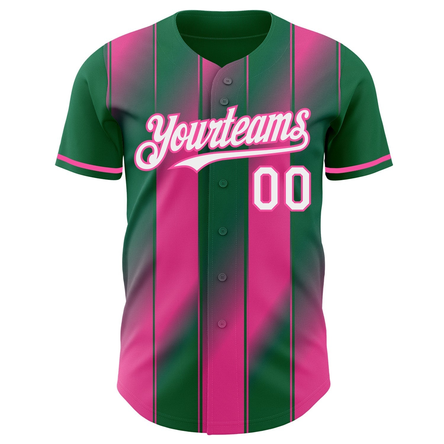 Custom Kelly Green White Pink-Pink Gradient Classic Vertical Stripe Authentic Baseball Jersey baseball jersey product view 2