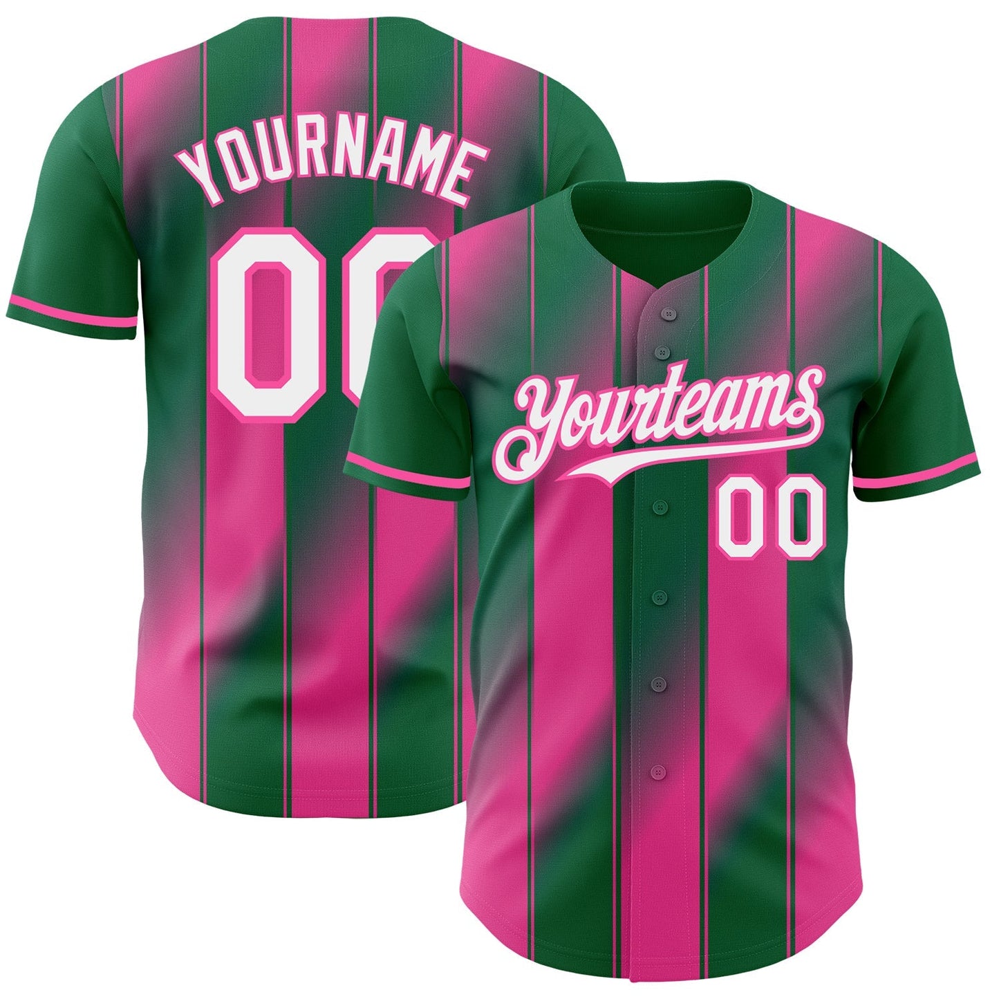 Custom Kelly Green White Pink-Pink Gradient Classic Vertical Stripe Authentic Baseball Jersey baseball jersey product view 1