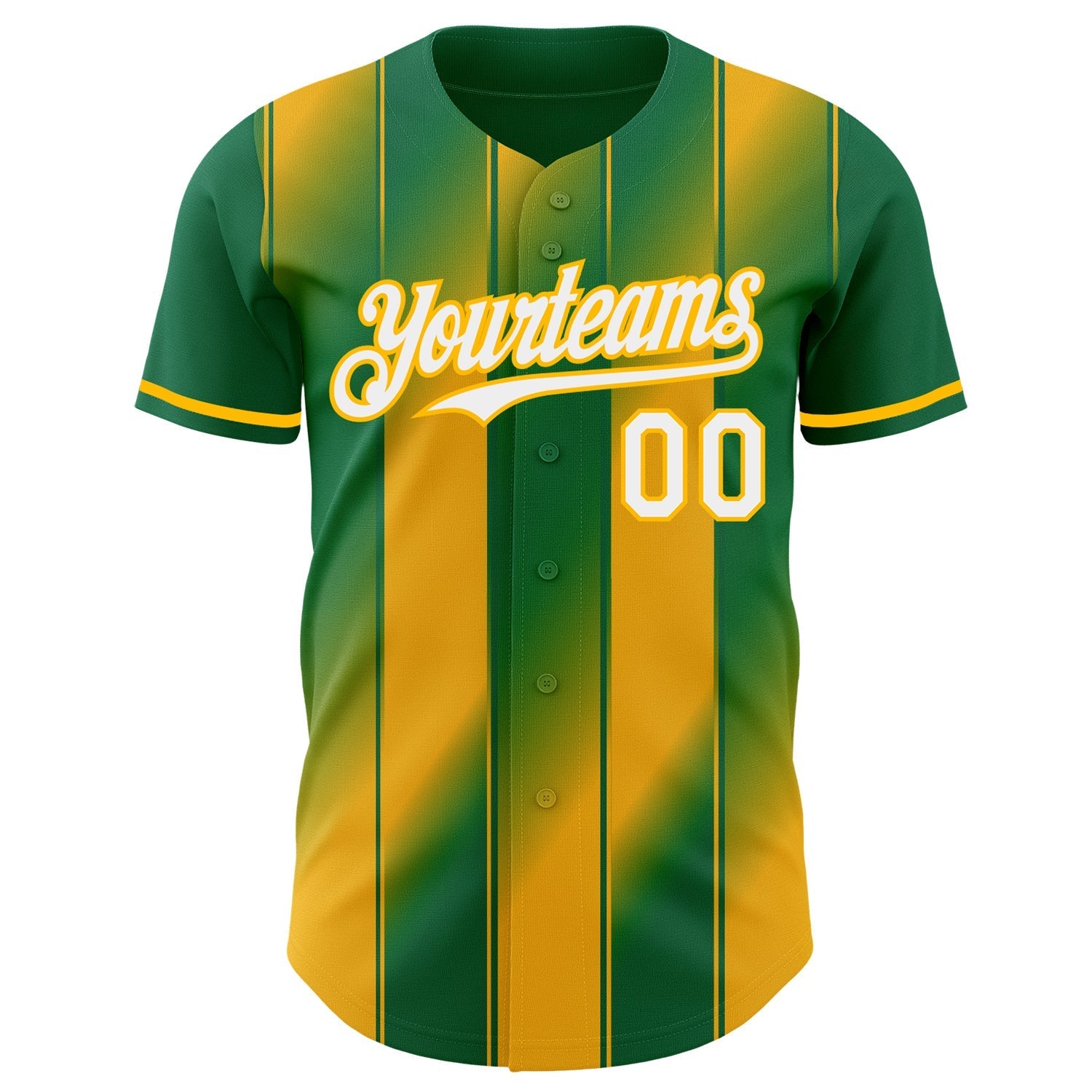 Custom Kelly Green White-Gold Gradient Classic Vertical Stripe Authentic Baseball Jersey baseball jersey product view 2