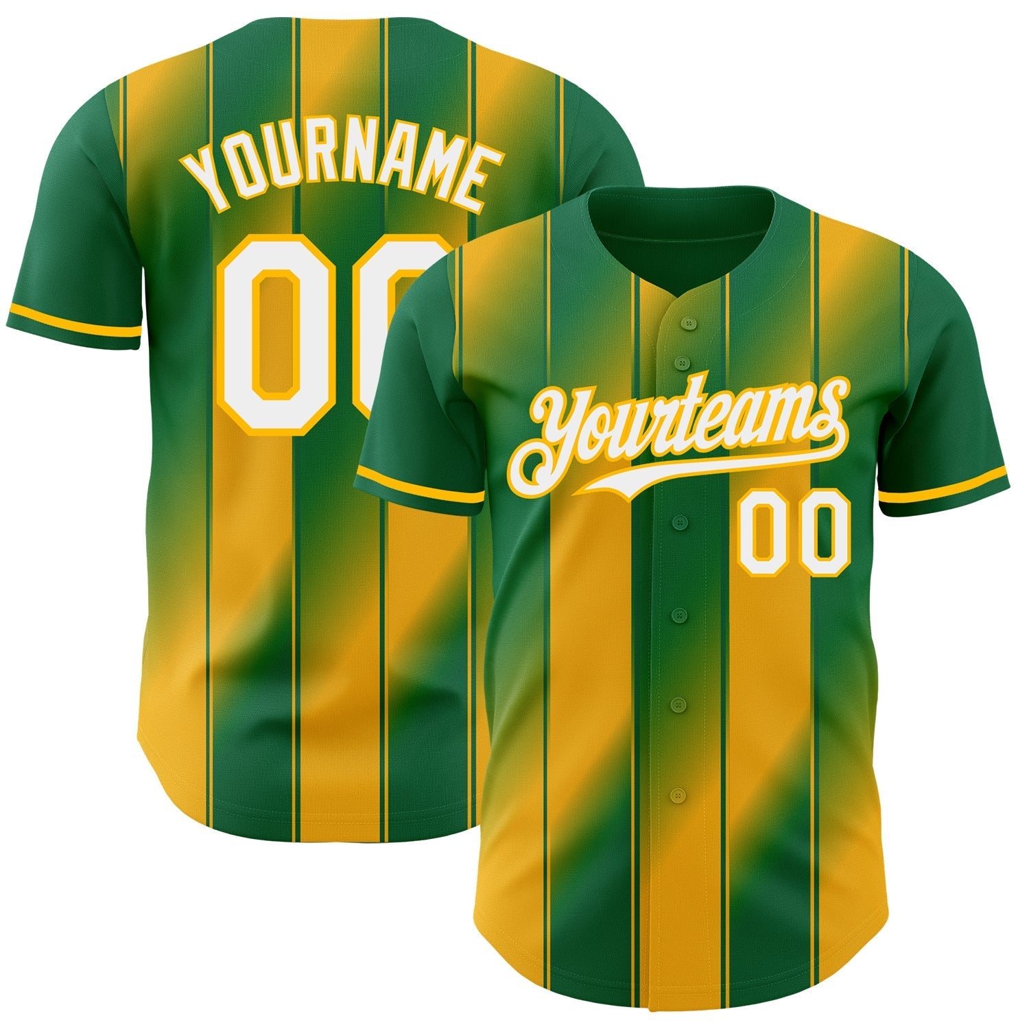 Custom Kelly Green White-Gold Gradient Classic Vertical Stripe Authentic Baseball Jersey baseball jersey product view 1