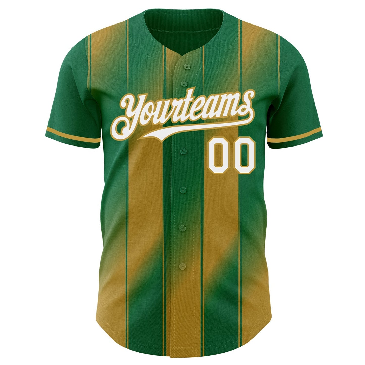 Custom Kelly Green White-Old Gold Gradient Classic Vertical Stripe Authentic Baseball Jersey baseball jersey product view 2
