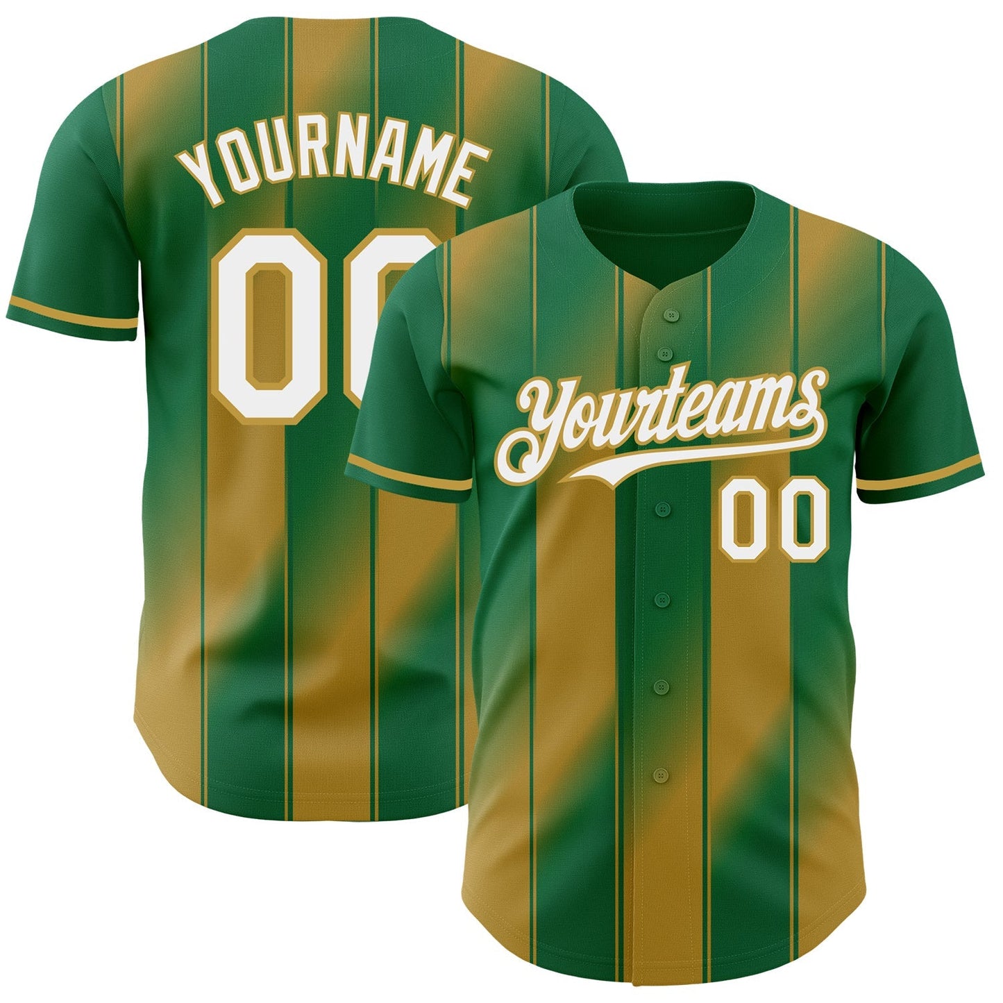 Custom Kelly Green White-Old Gold Gradient Classic Vertical Stripe Authentic Baseball Jersey baseball jersey product view 1