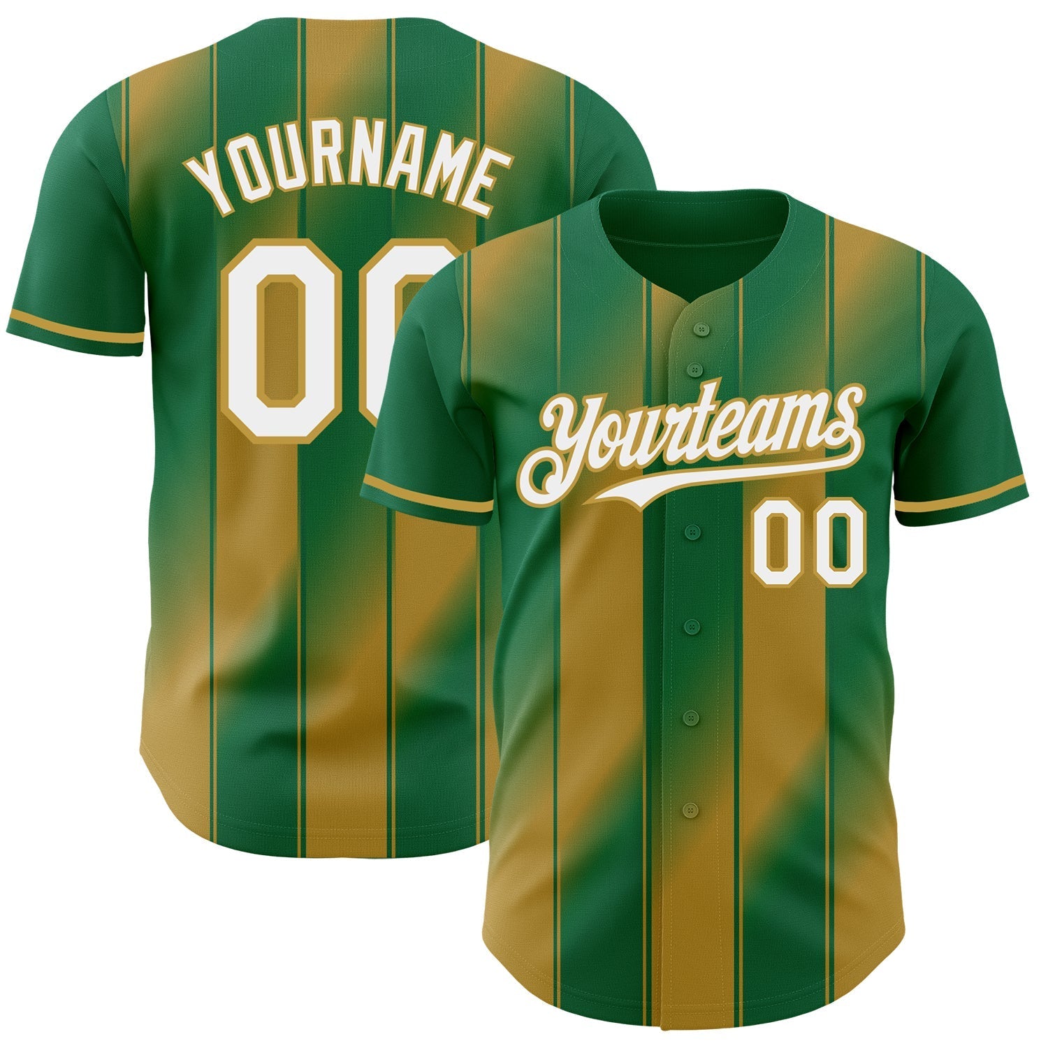 Custom Kelly Green White-Old Gold Gradient Classic Vertical Stripe Authentic Baseball Jersey baseball jersey product view 1