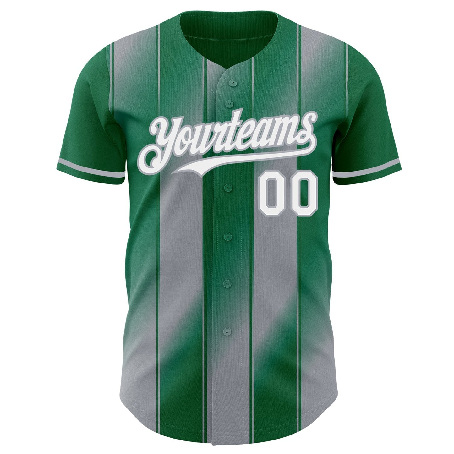 Custom Kelly Green White-Gray Gradient Classic Vertical Stripe Authentic Baseball Jersey baseball jersey product view 2