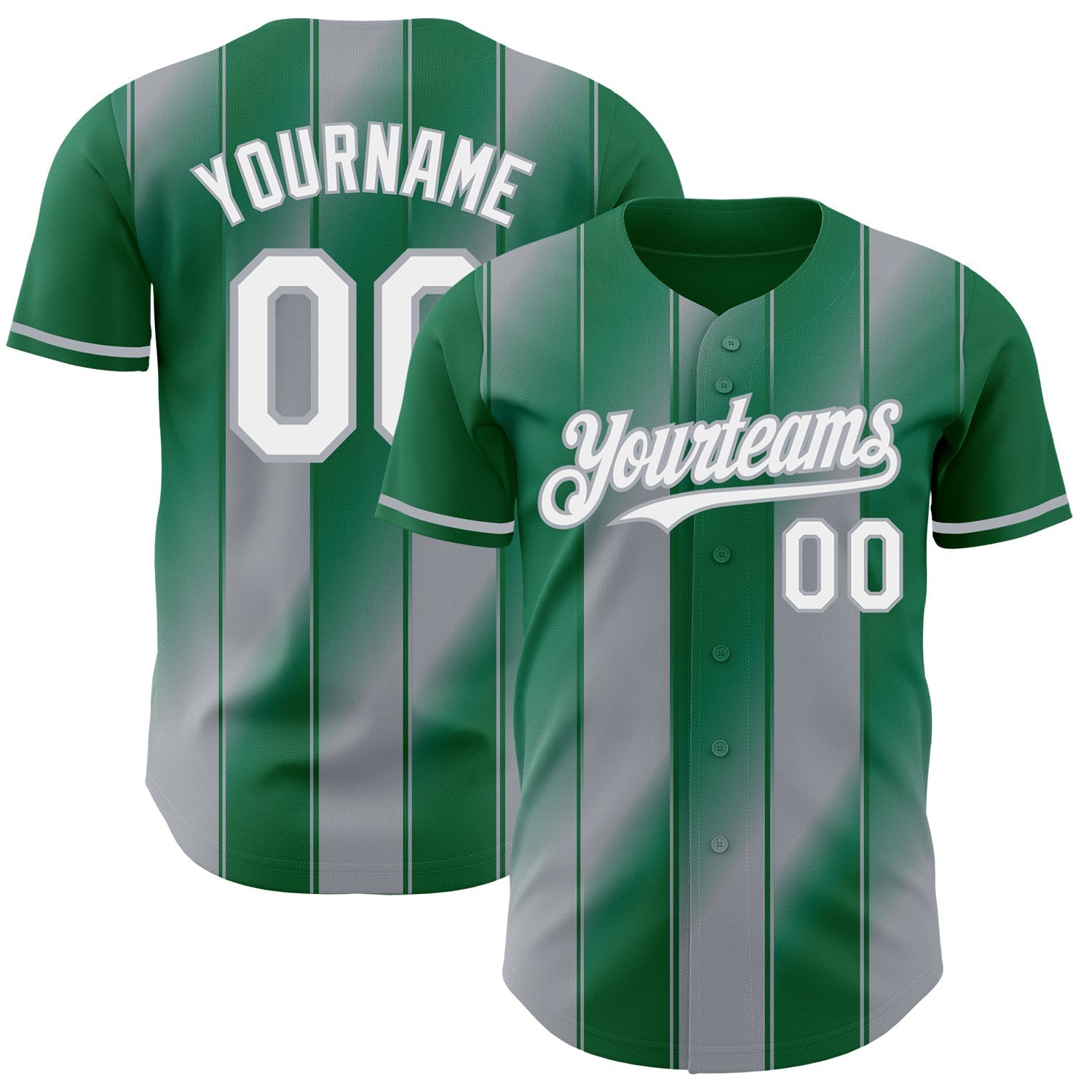 Custom Kelly Green White-Gray Gradient Classic Vertical Stripe Authentic Baseball Jersey baseball jersey product view 1